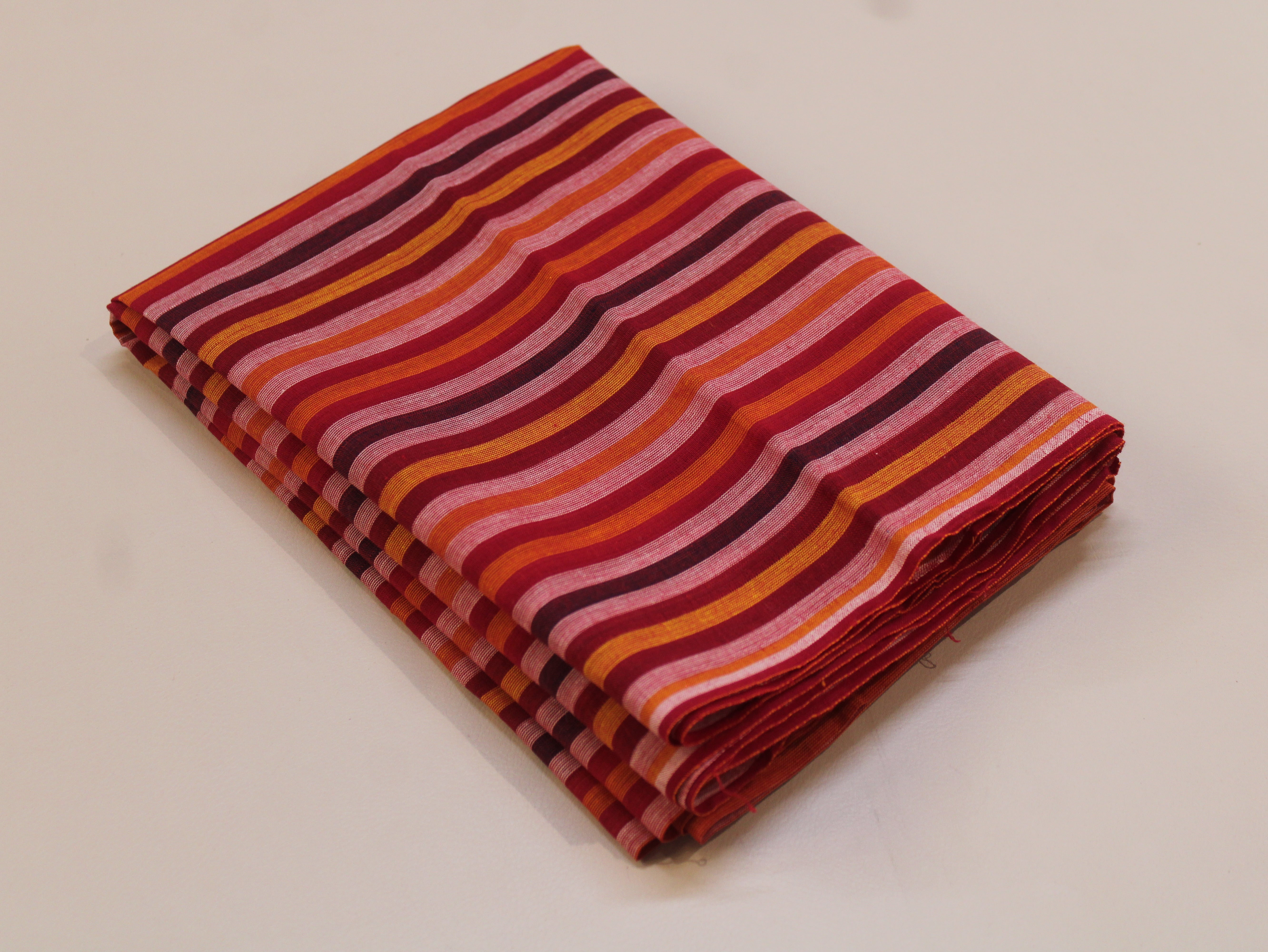 Pure Cotton Yarn-Dyed Handloom Multicolour Stripe Fabric — Maroon Ember