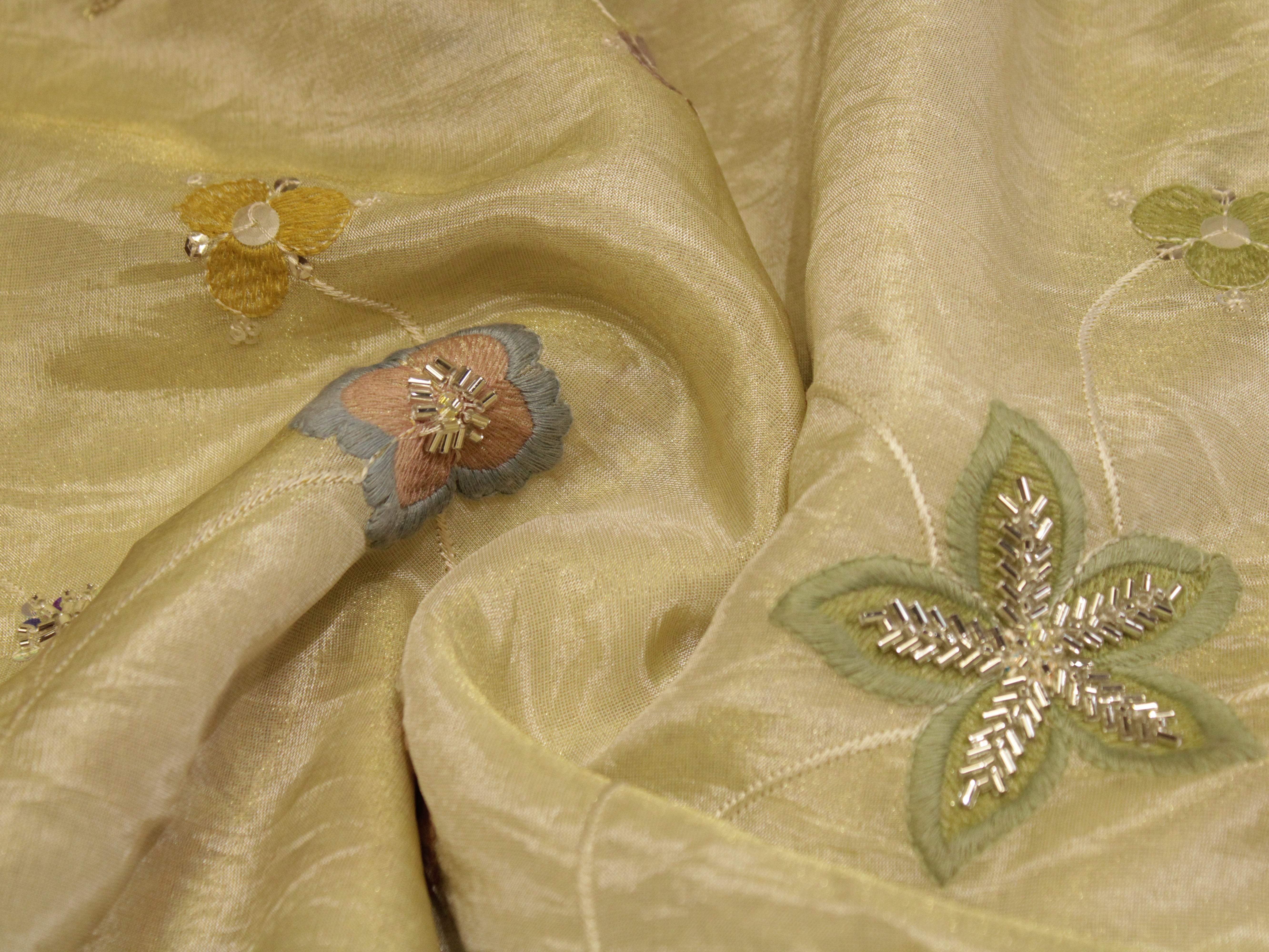 Premium Pure Tissue Fabric with Rich Pearl Work - M'Foks