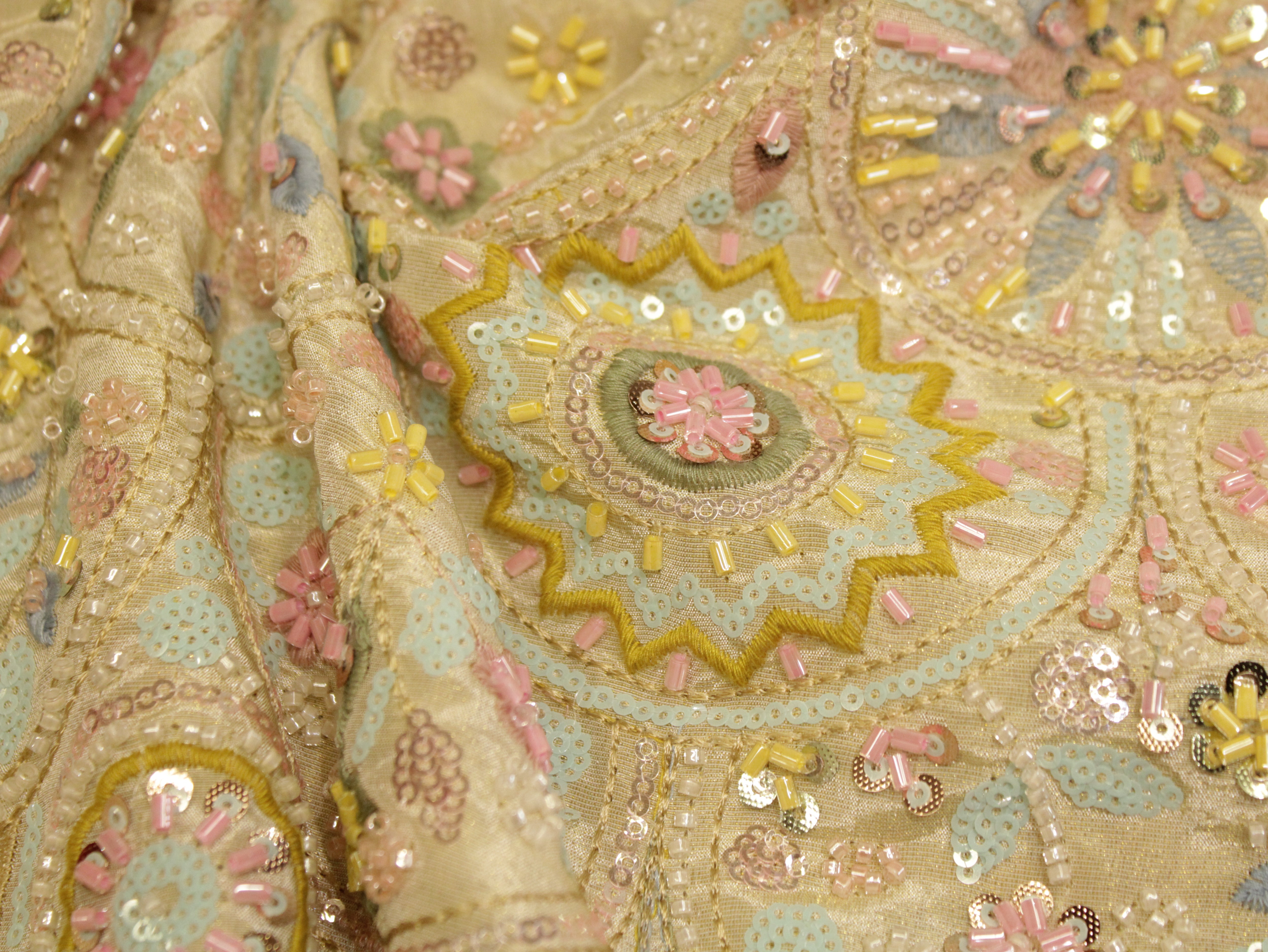 Bemberg Georgette Lucknawi Thread & Sequin Work Fabric - White Dyeable