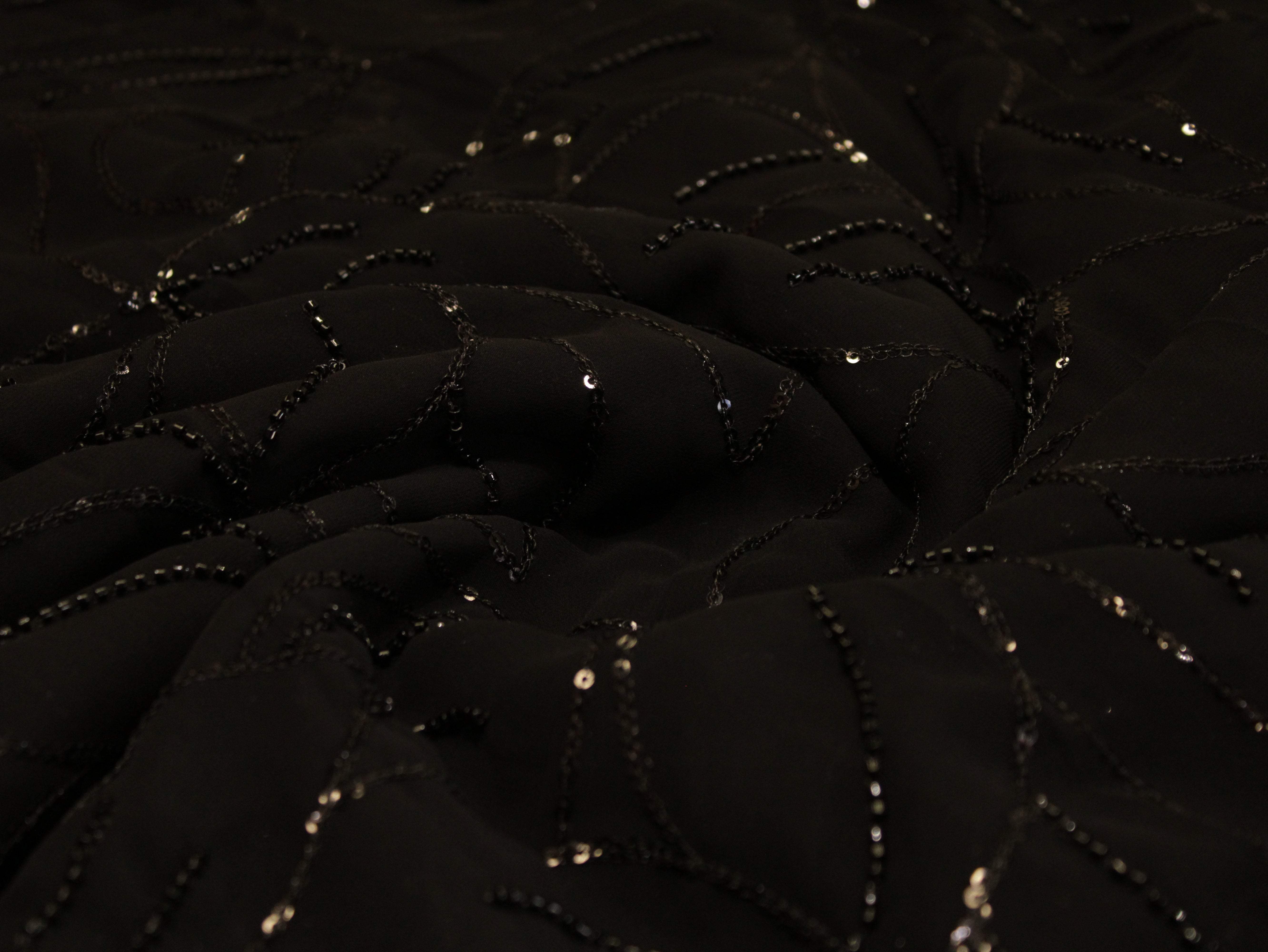 Premium Georgette Fabric with Rich Pearl Work - Black - M'Foks