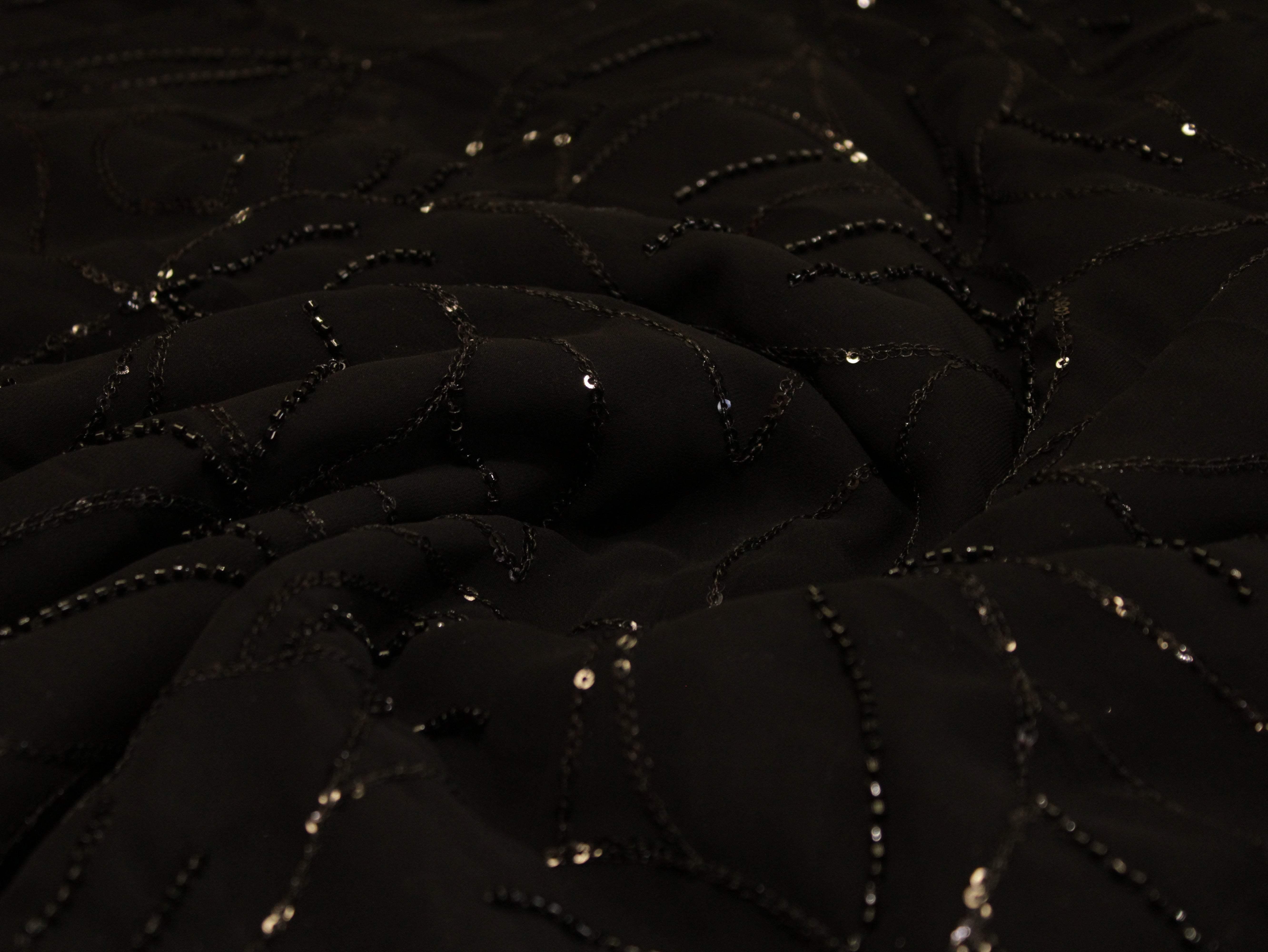 Premium Georgette Fabric with Rich Pearl Work - Black - M'Foks