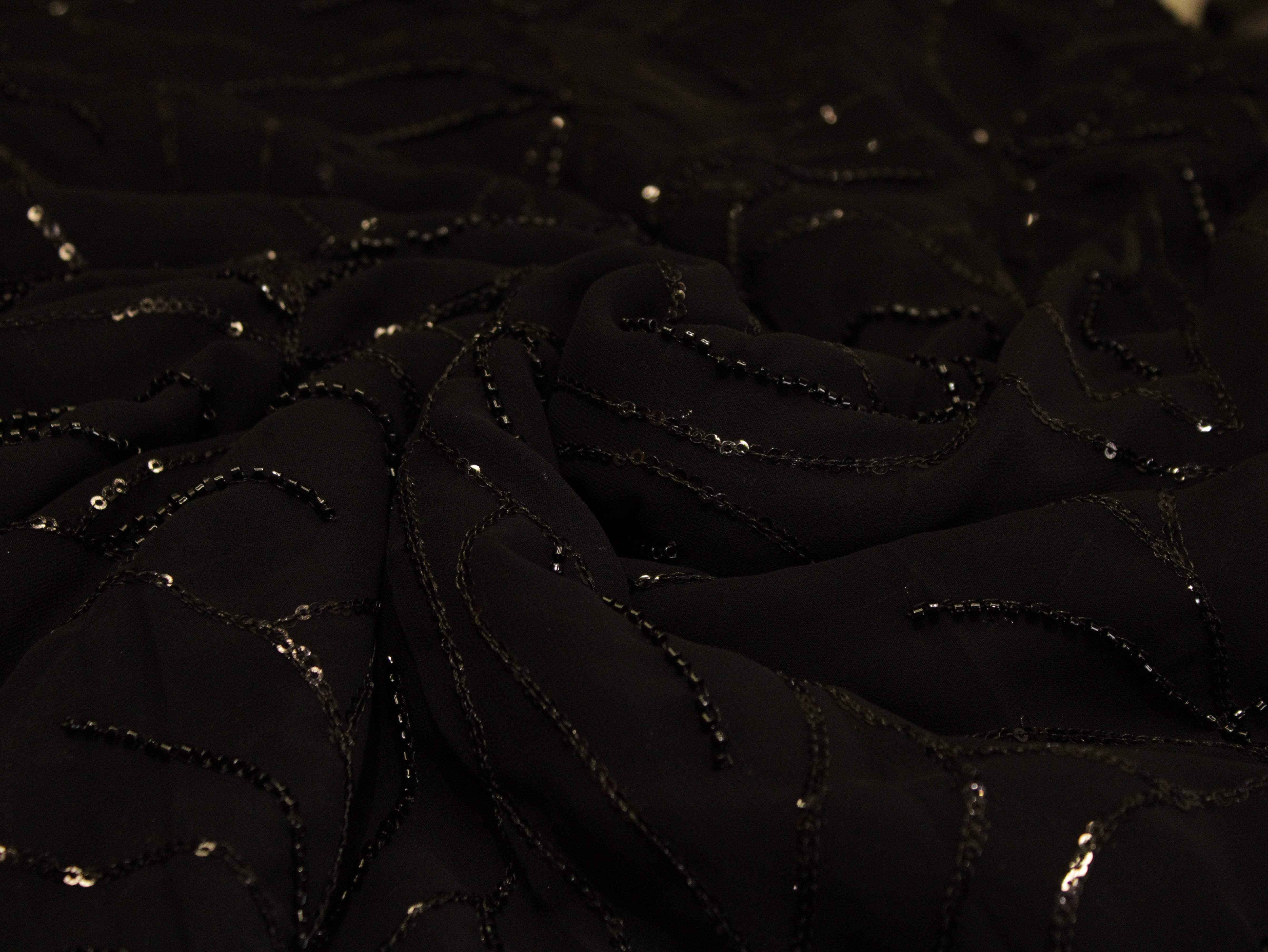 Premium Georgette Fabric with Rich Pearl Work - Black - M'Foks