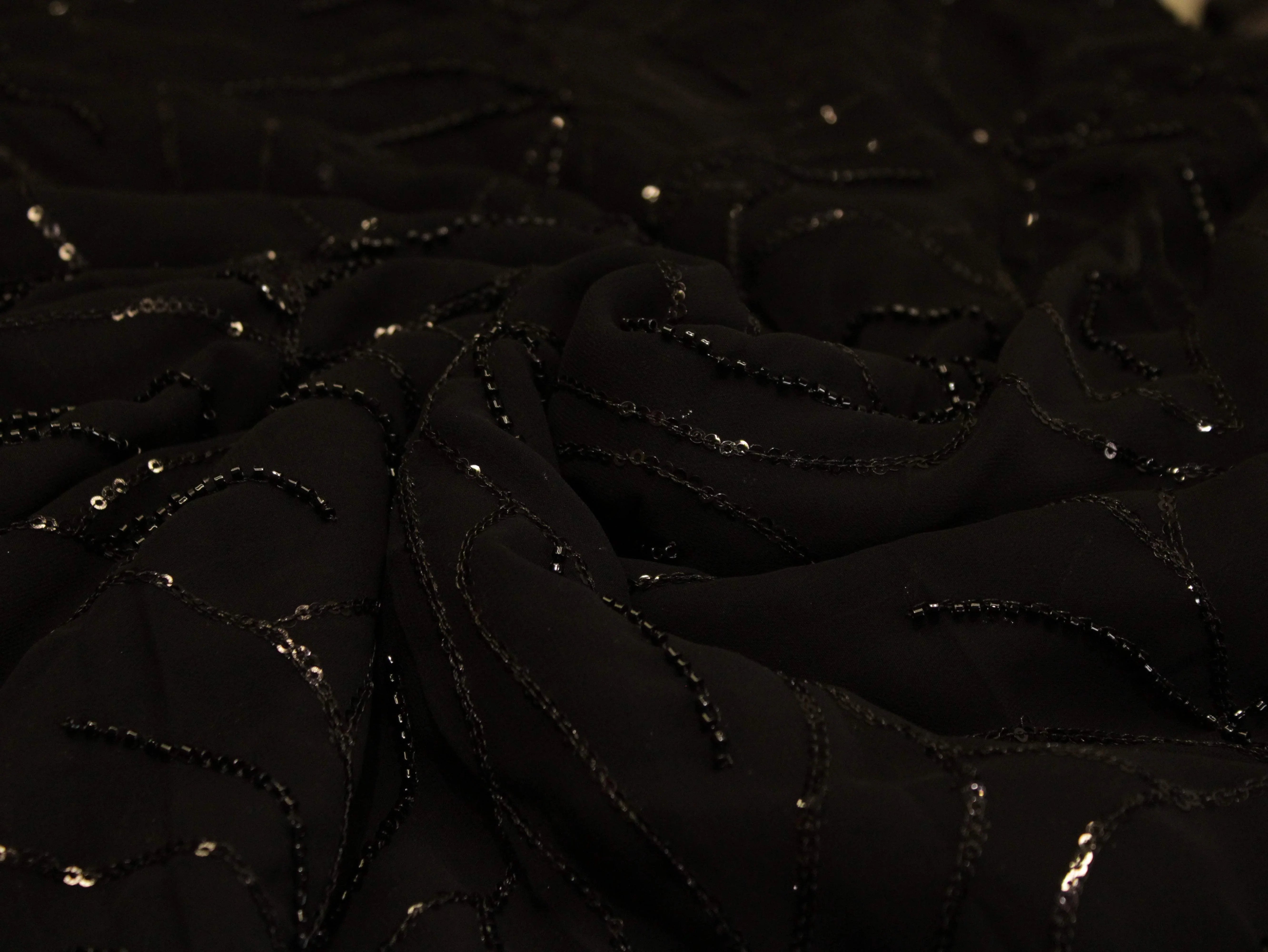 Premium Georgette Fabric with Rich Pearl Work - Black - M'Foks