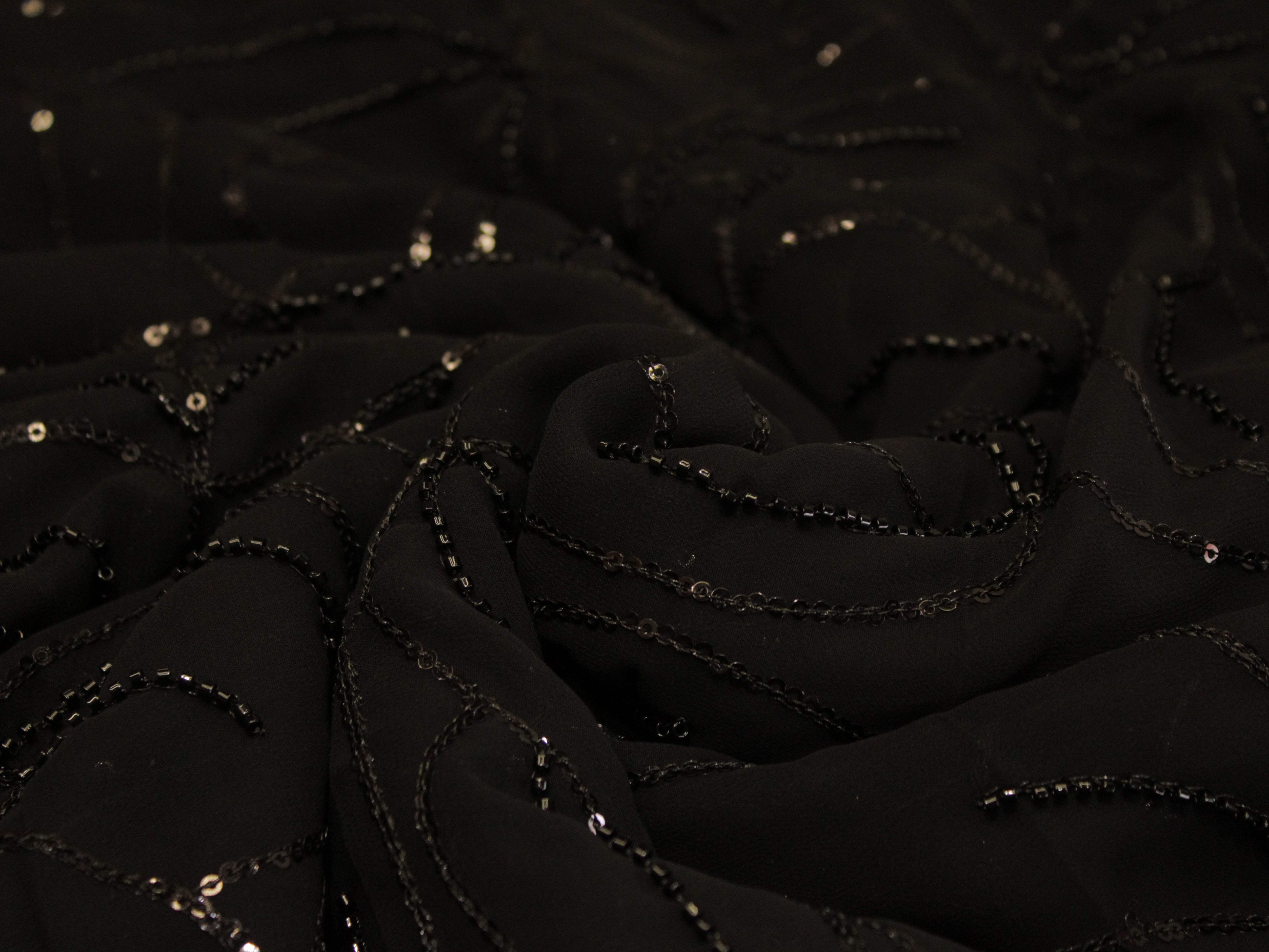 Premium Georgette Fabric with Rich Pearl Work - Black - M'Foks