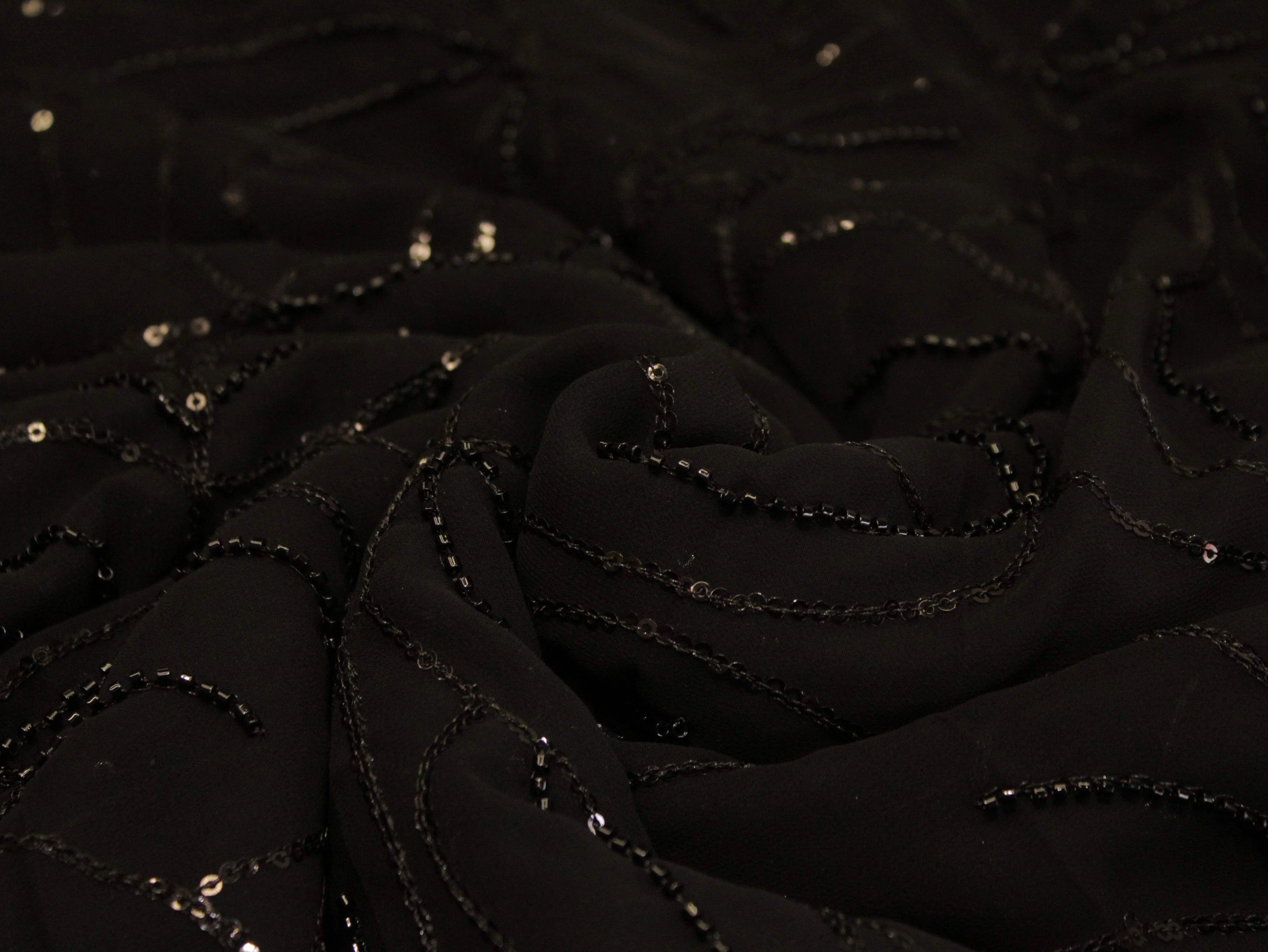 Premium Georgette Fabric with Rich Pearl Work - Black - M'Foks