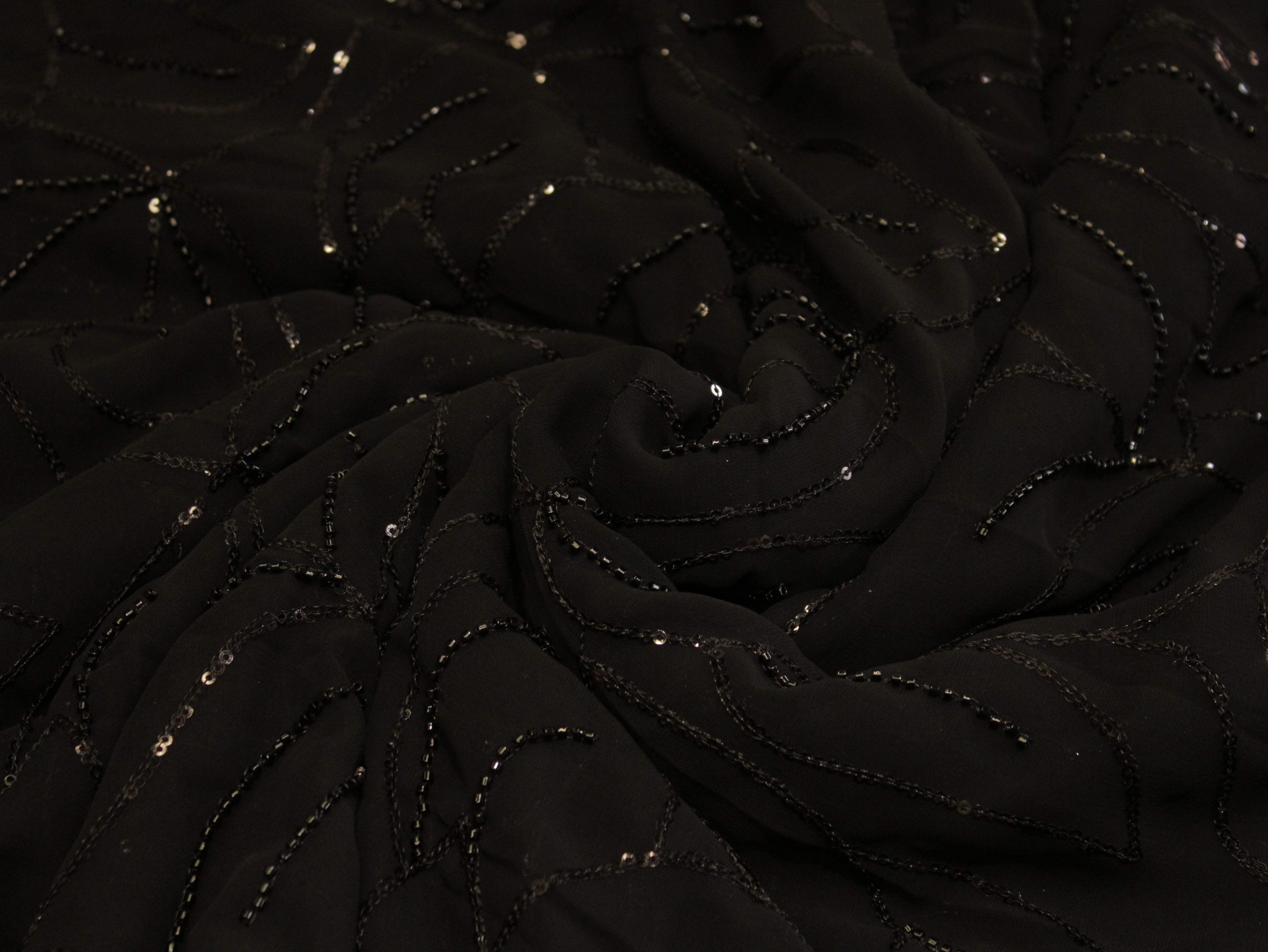 Premium Georgette Fabric with Rich Pearl Work - Black - M'Foks