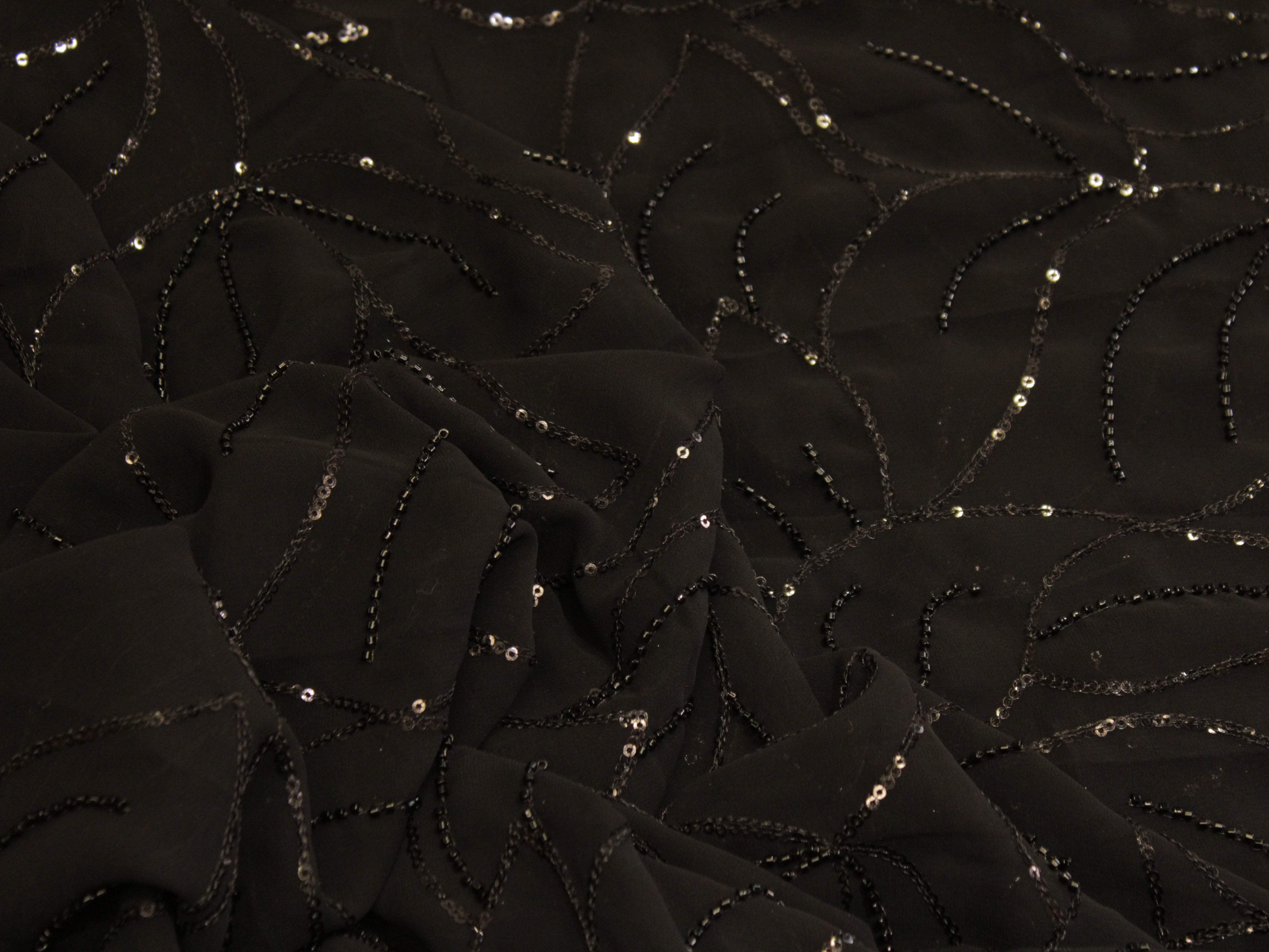 Premium Georgette Fabric with Rich Pearl Work - Black - M'Foks