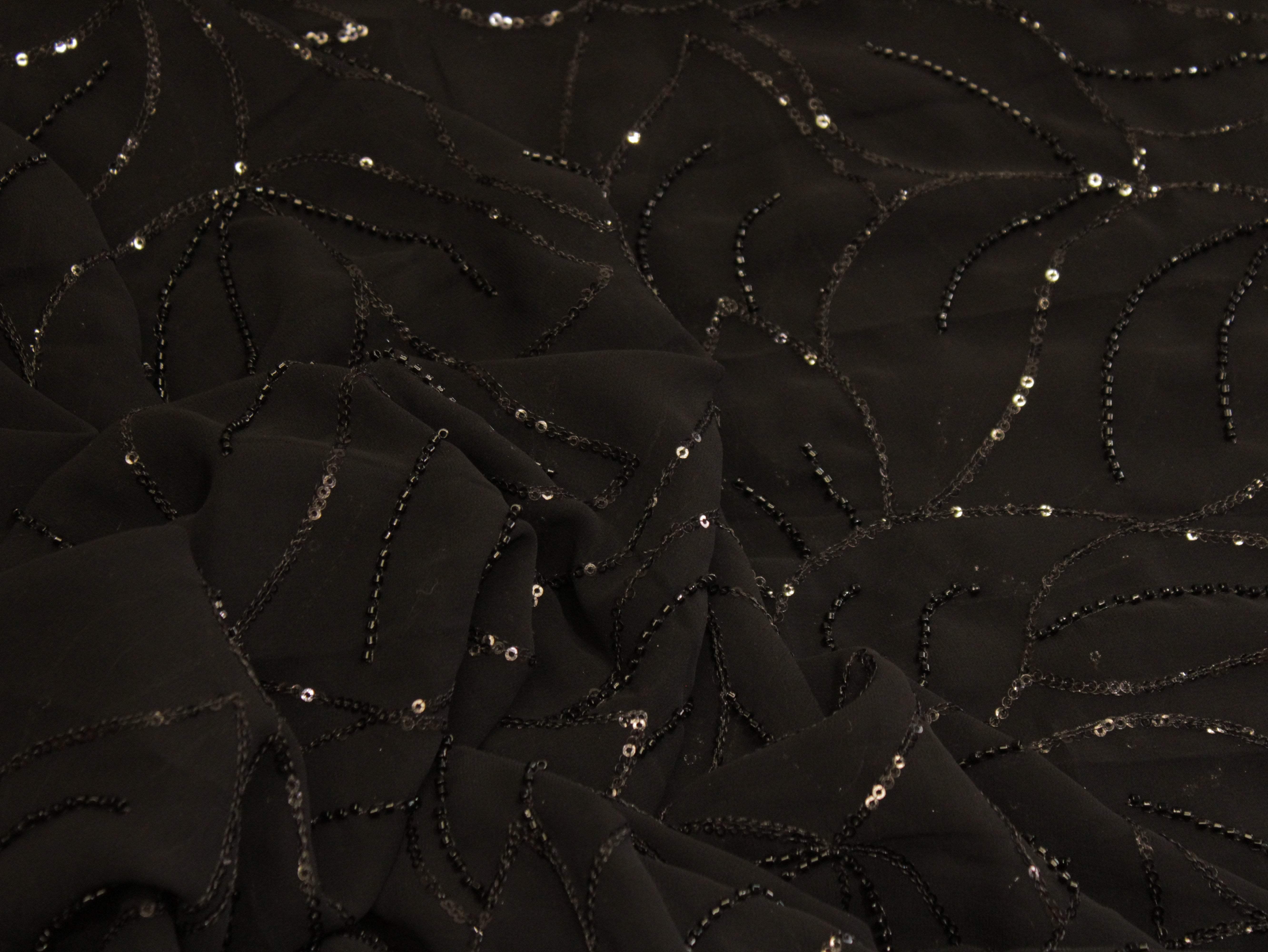 Premium Georgette Fabric with Rich Pearl Work - Black - M'Foks