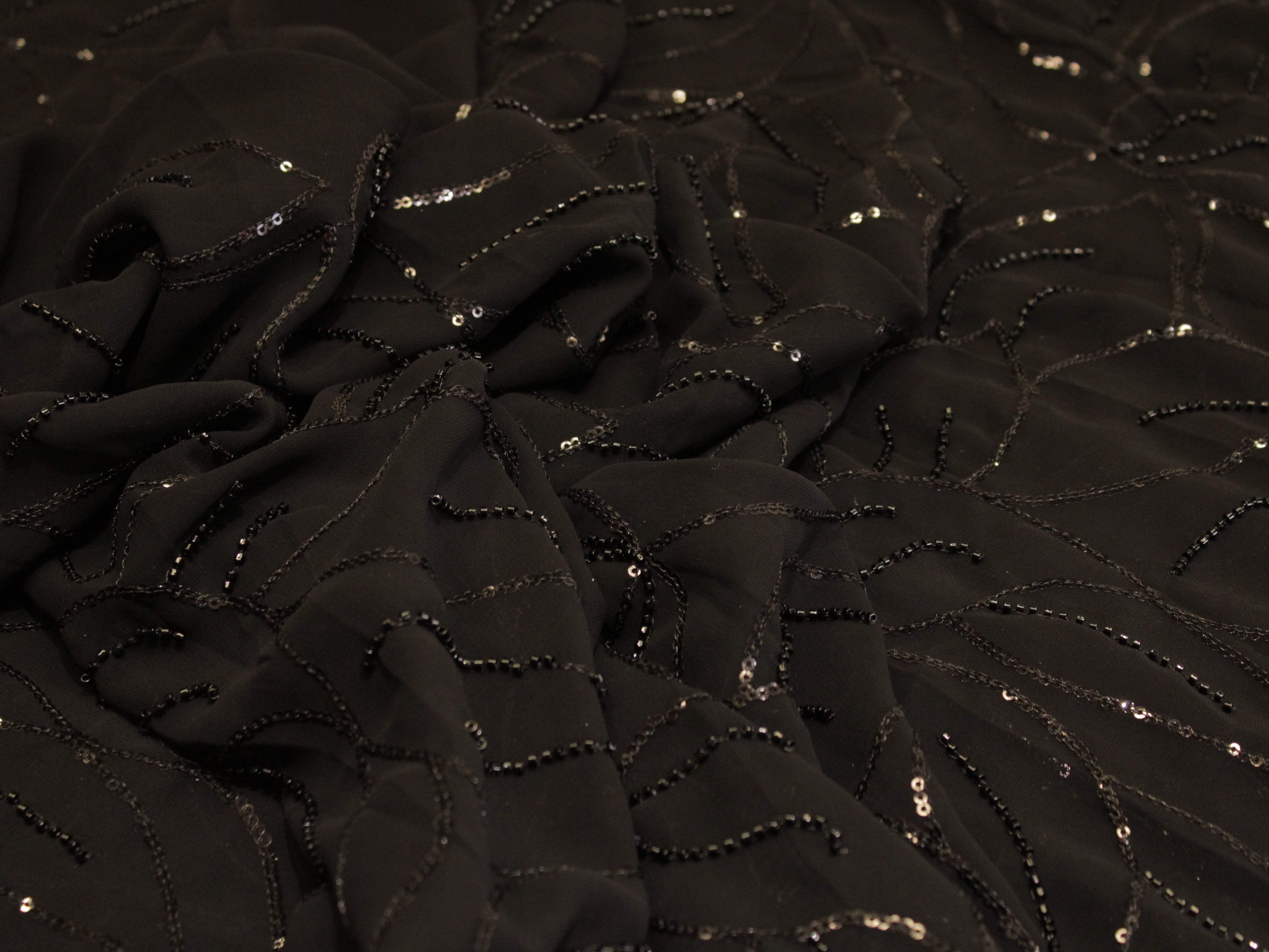 Premium Georgette Fabric with Rich Pearl Work - Black - M'Foks