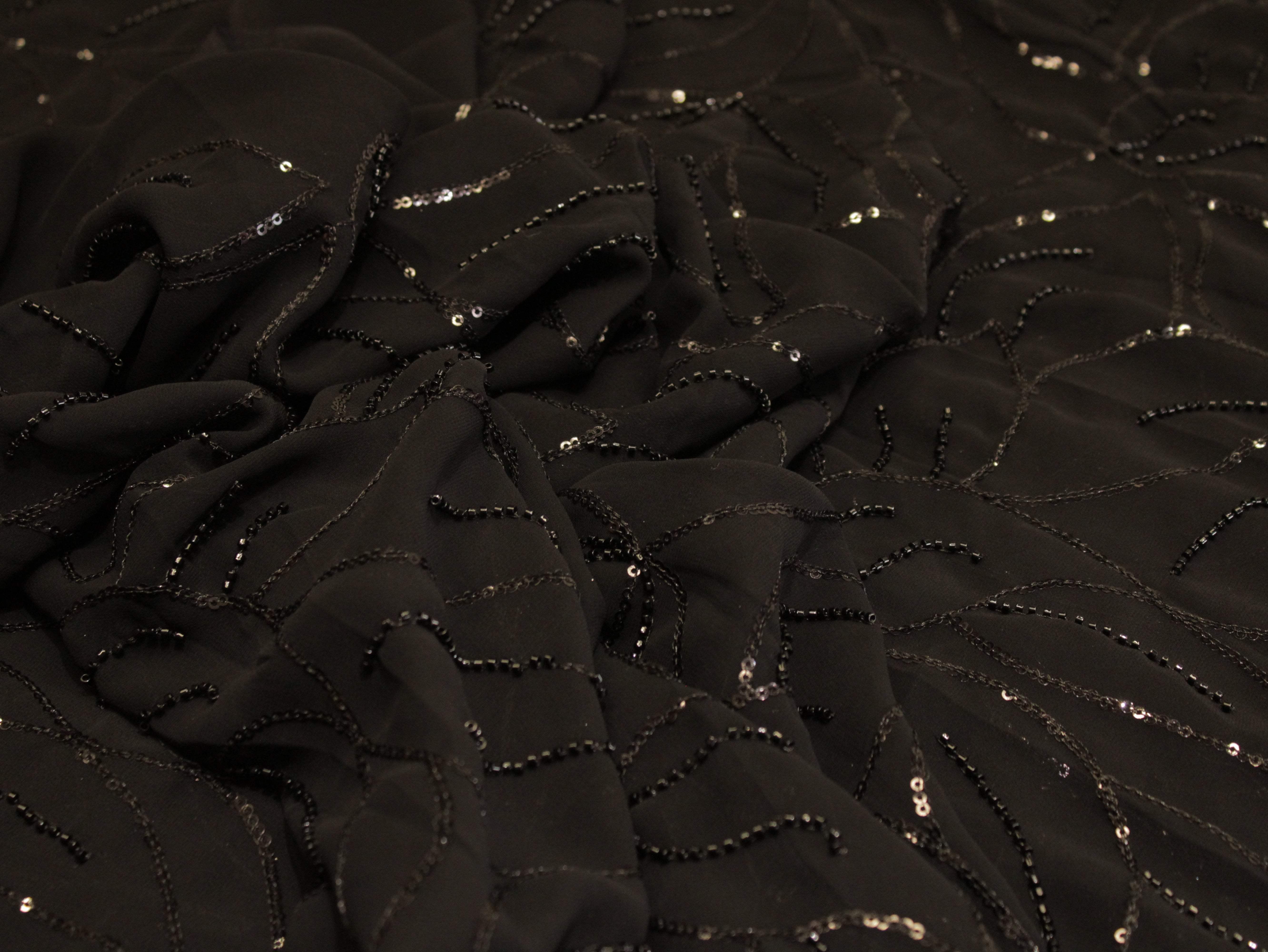 Premium Georgette Fabric with Rich Pearl Work - Black - M'Foks