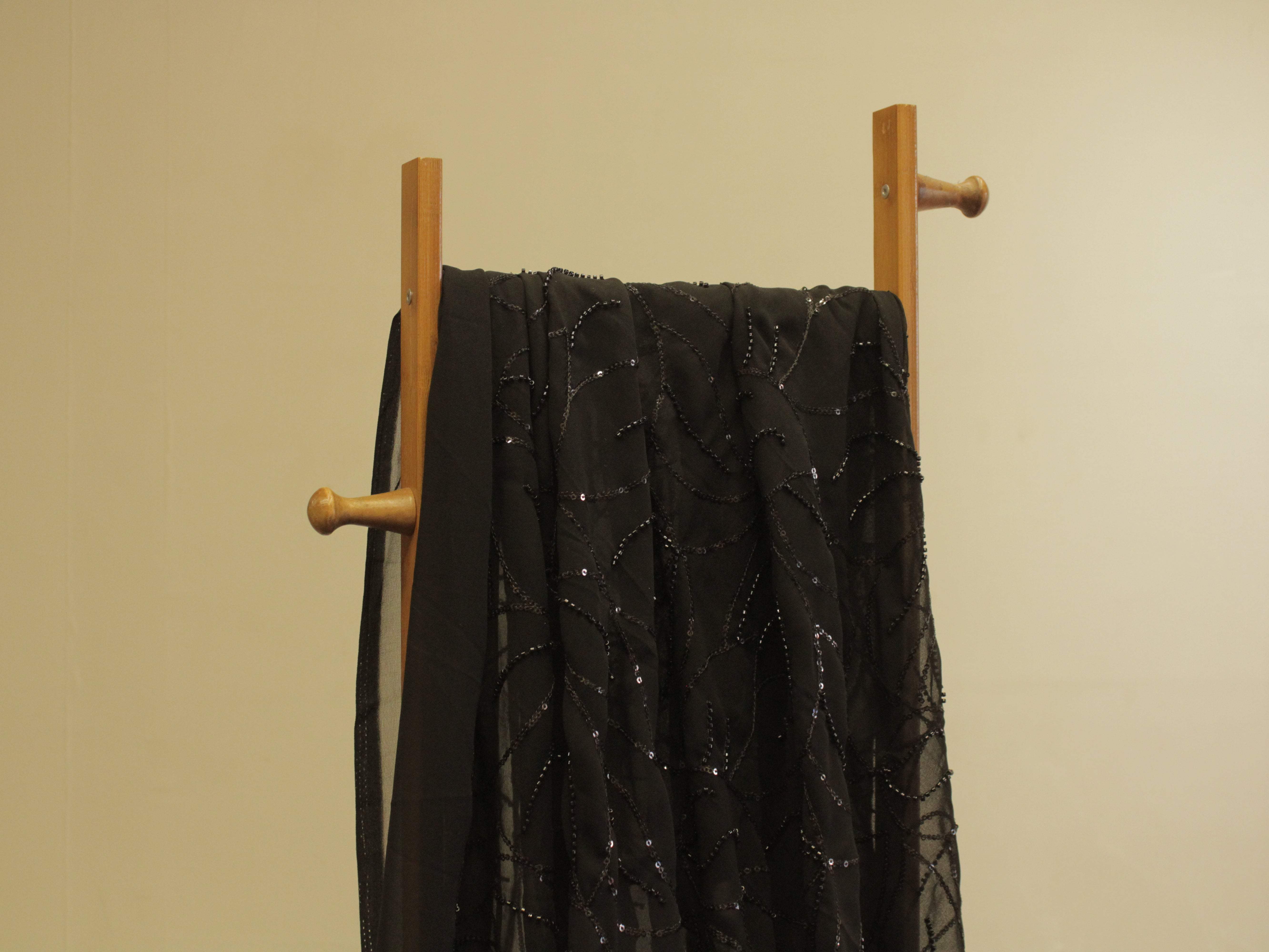 Premium Georgette Fabric with Rich Pearl Work - Black - M'Foks