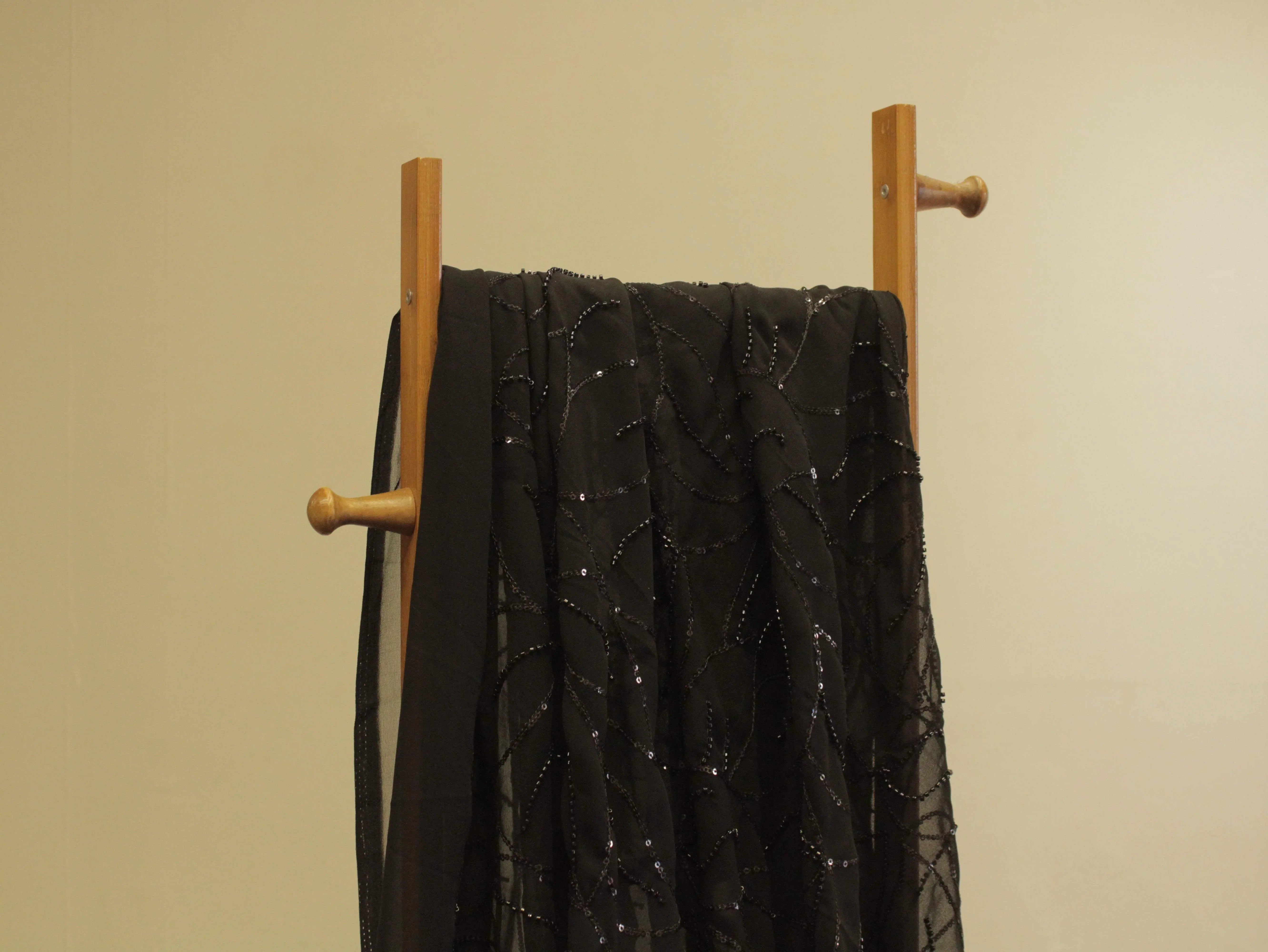 Premium Georgette Fabric with Rich Pearl Work - Black - M'Foks