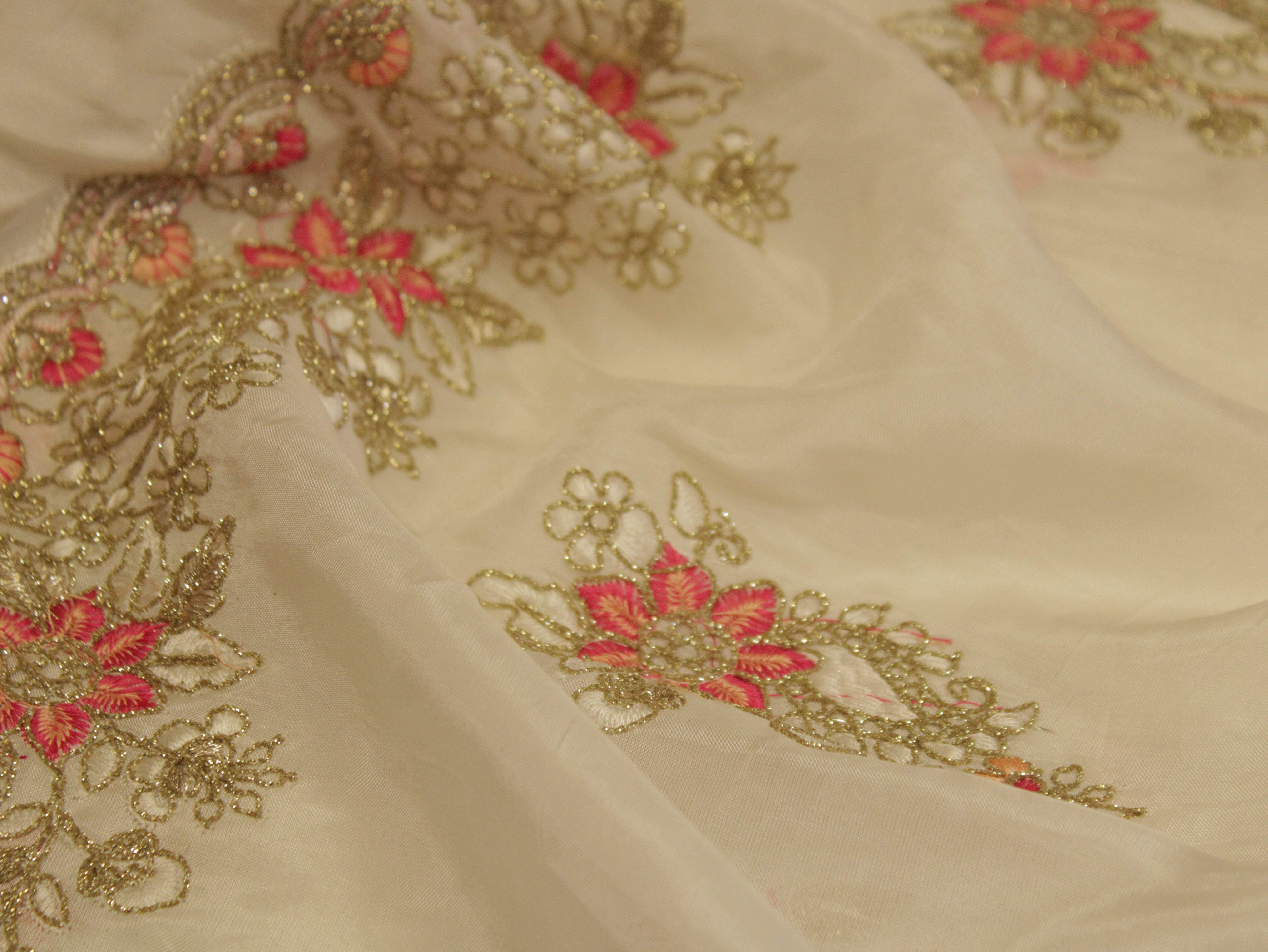 Premium Coding Panel Work Upada Silk Fabric - White Dyeale - M'Foks