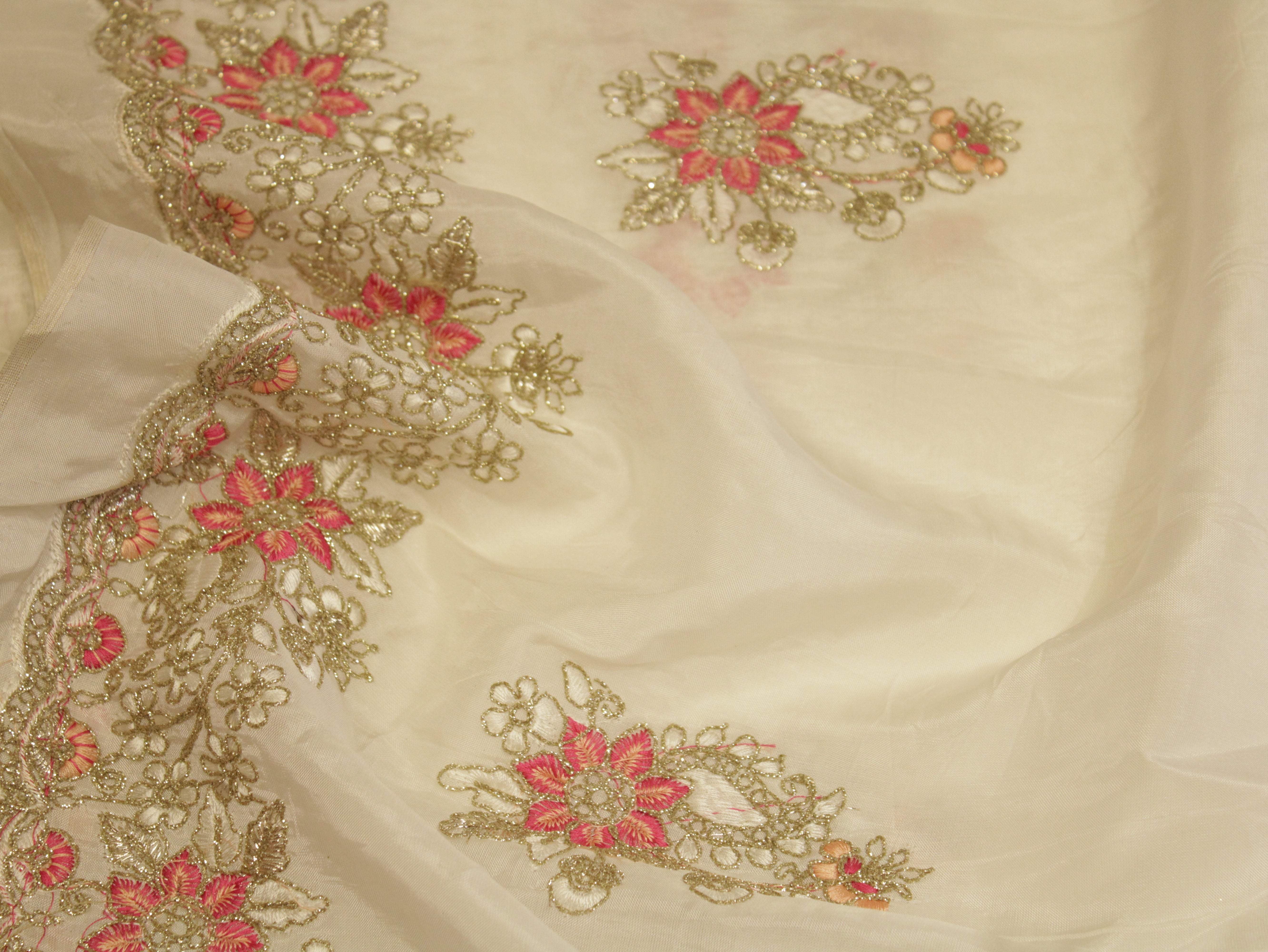 Premium Coding Panel Work Upada Silk Fabric - White Dyeale - M'Foks