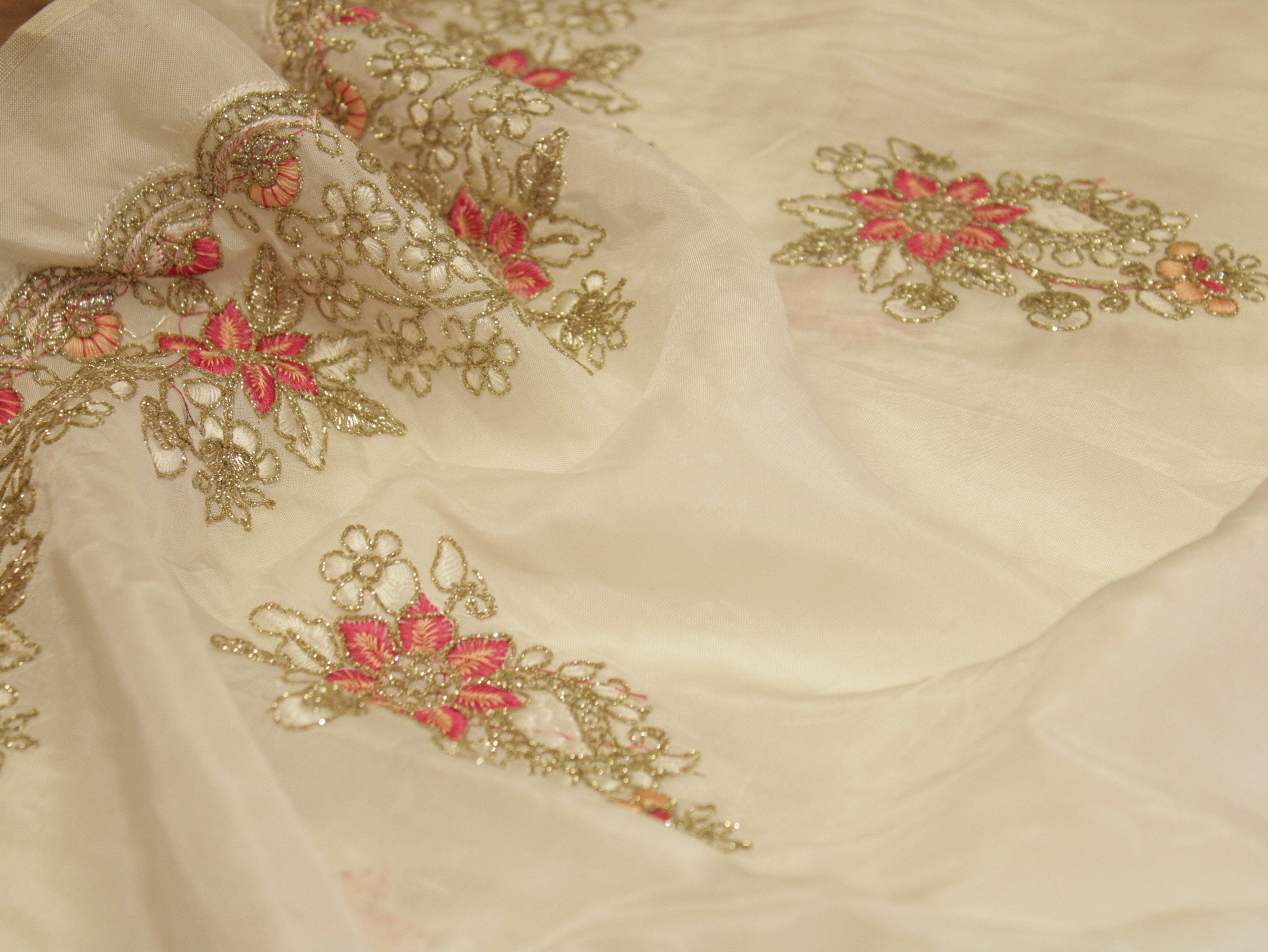 Premium Coding Panel Work Upada Silk Fabric - White Dyeale - M'Foks