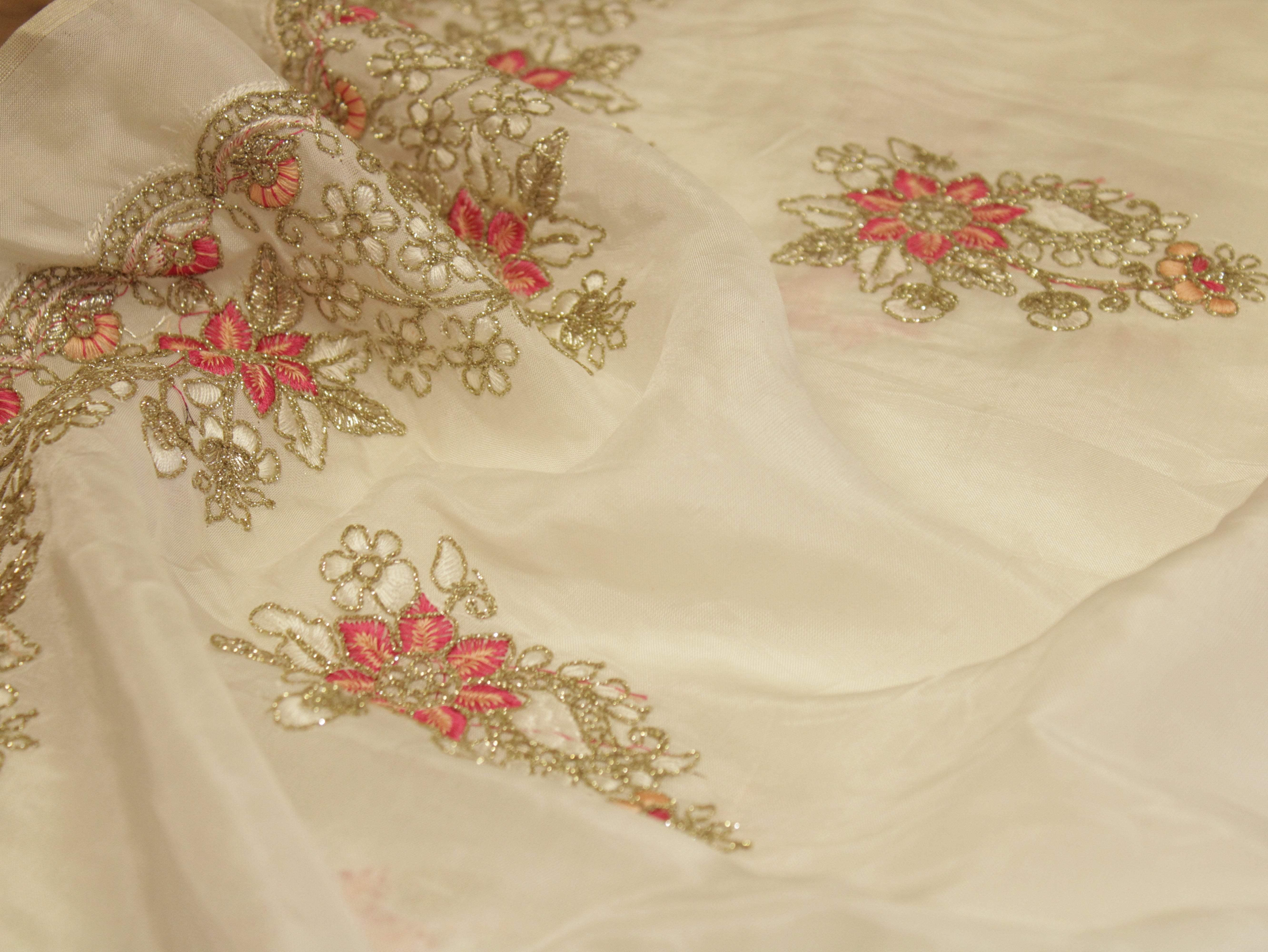Premium Coding Panel Work Upada Silk Fabric - White Dyeale - M'Foks