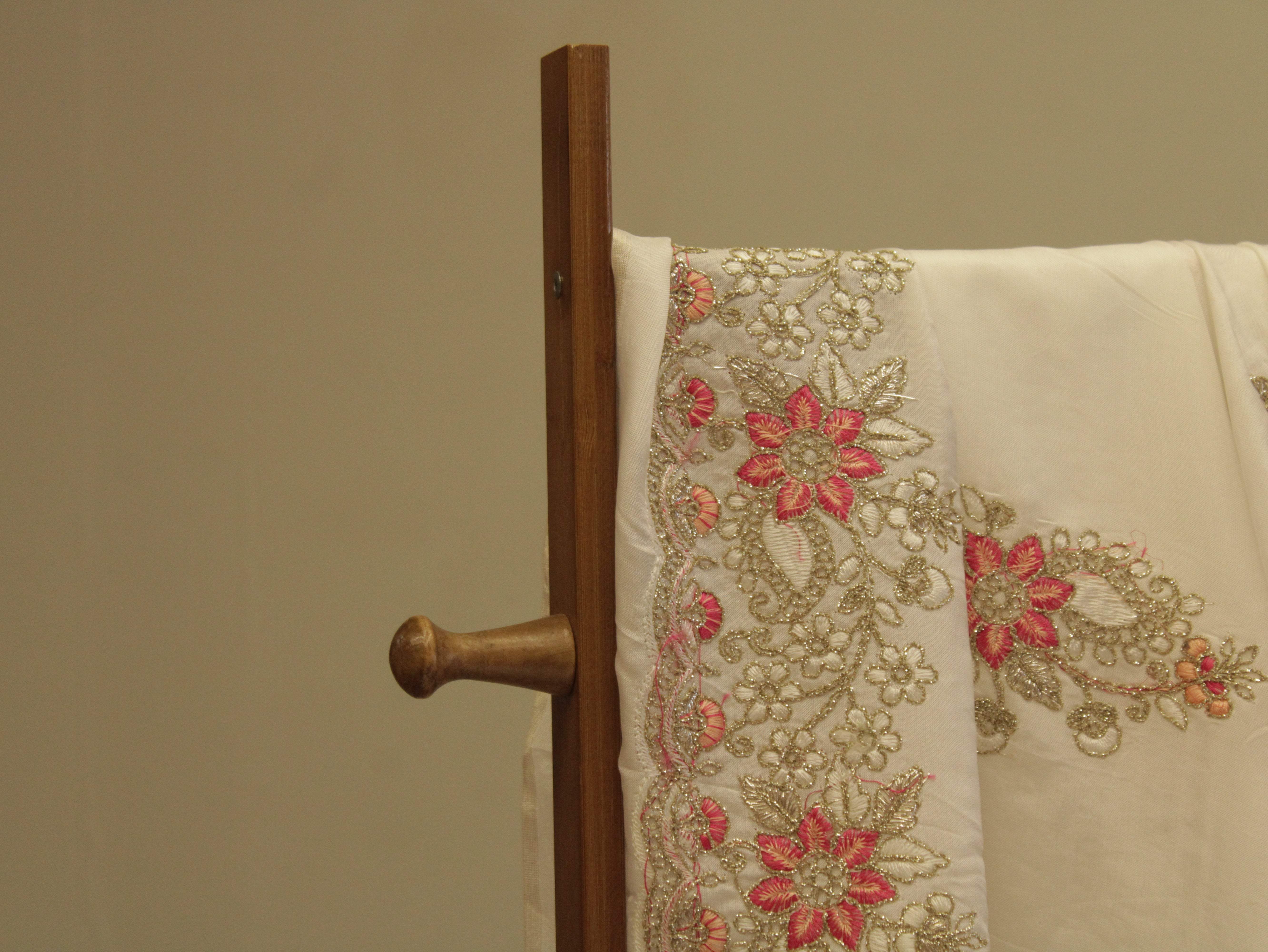 Premium Coding Panel Work Upada Silk Fabric - White Dyeale - M'Foks