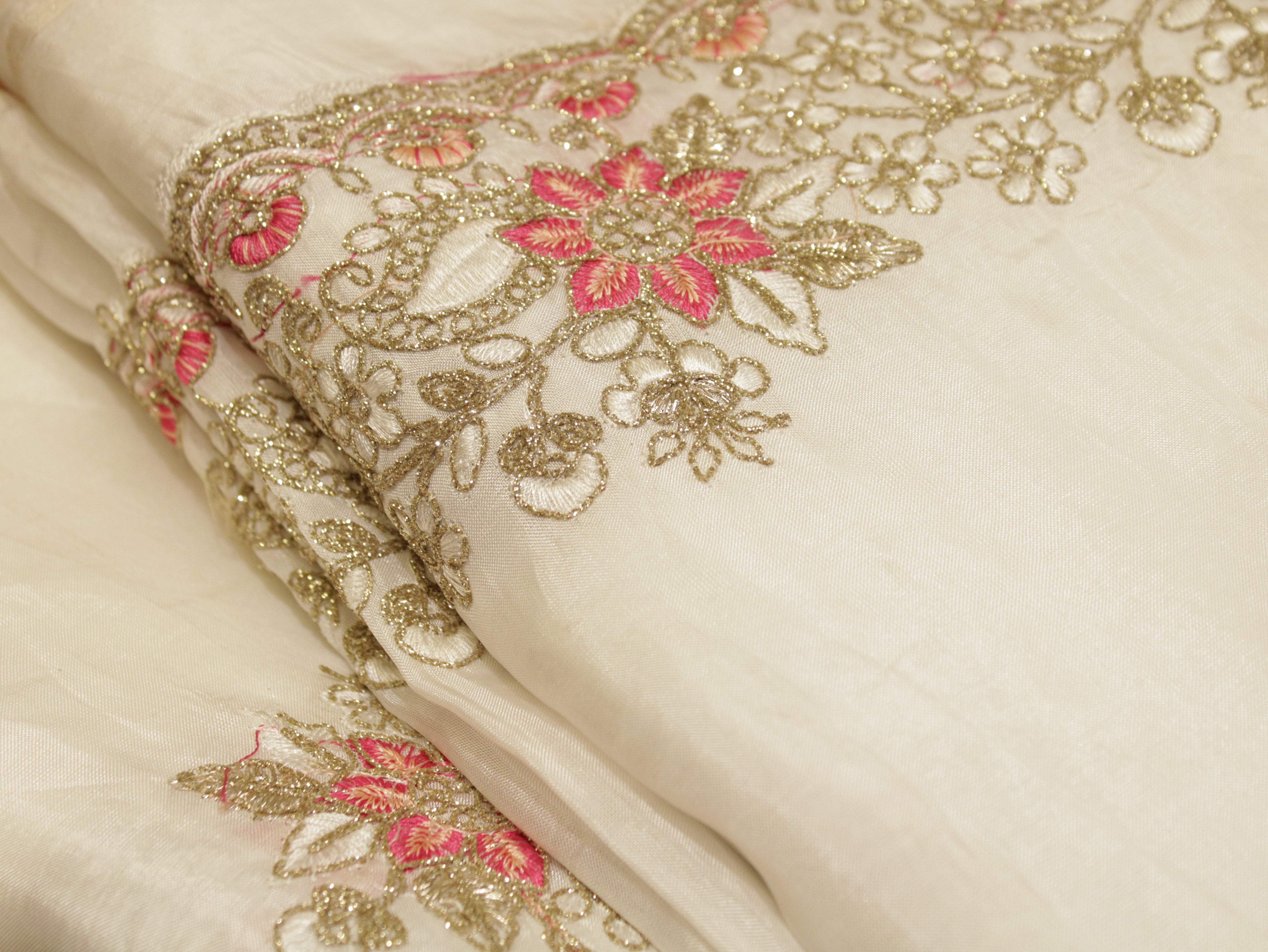 Premium Coding Panel Work Upada Silk Fabric - White Dyeale - M'Foks