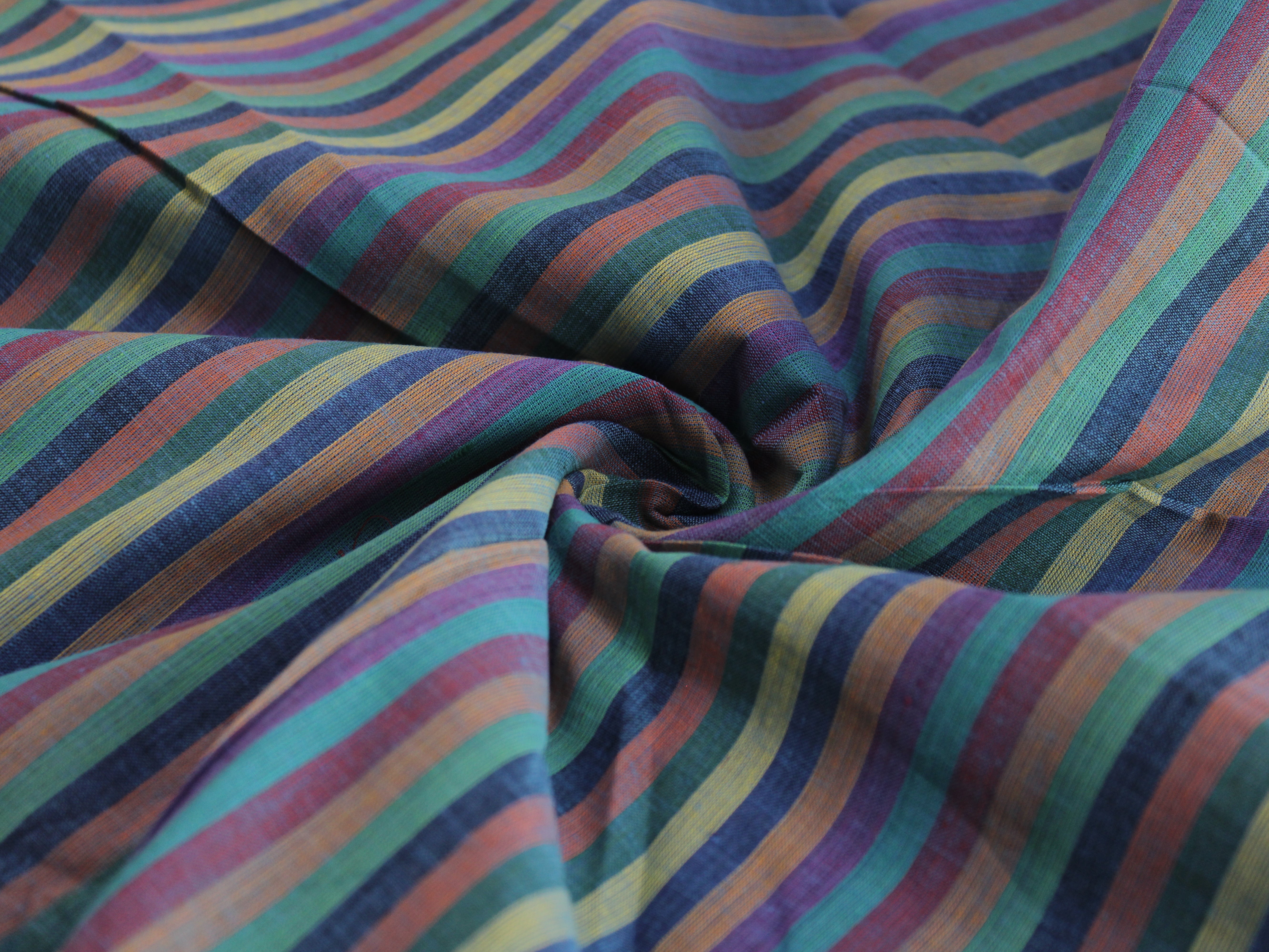 Pure Cotton Yarn-Dyed Handloom Multicolour Stripe Fabric | Lagoon Prism | 44 Inch | Non-Washed | 80 GSM