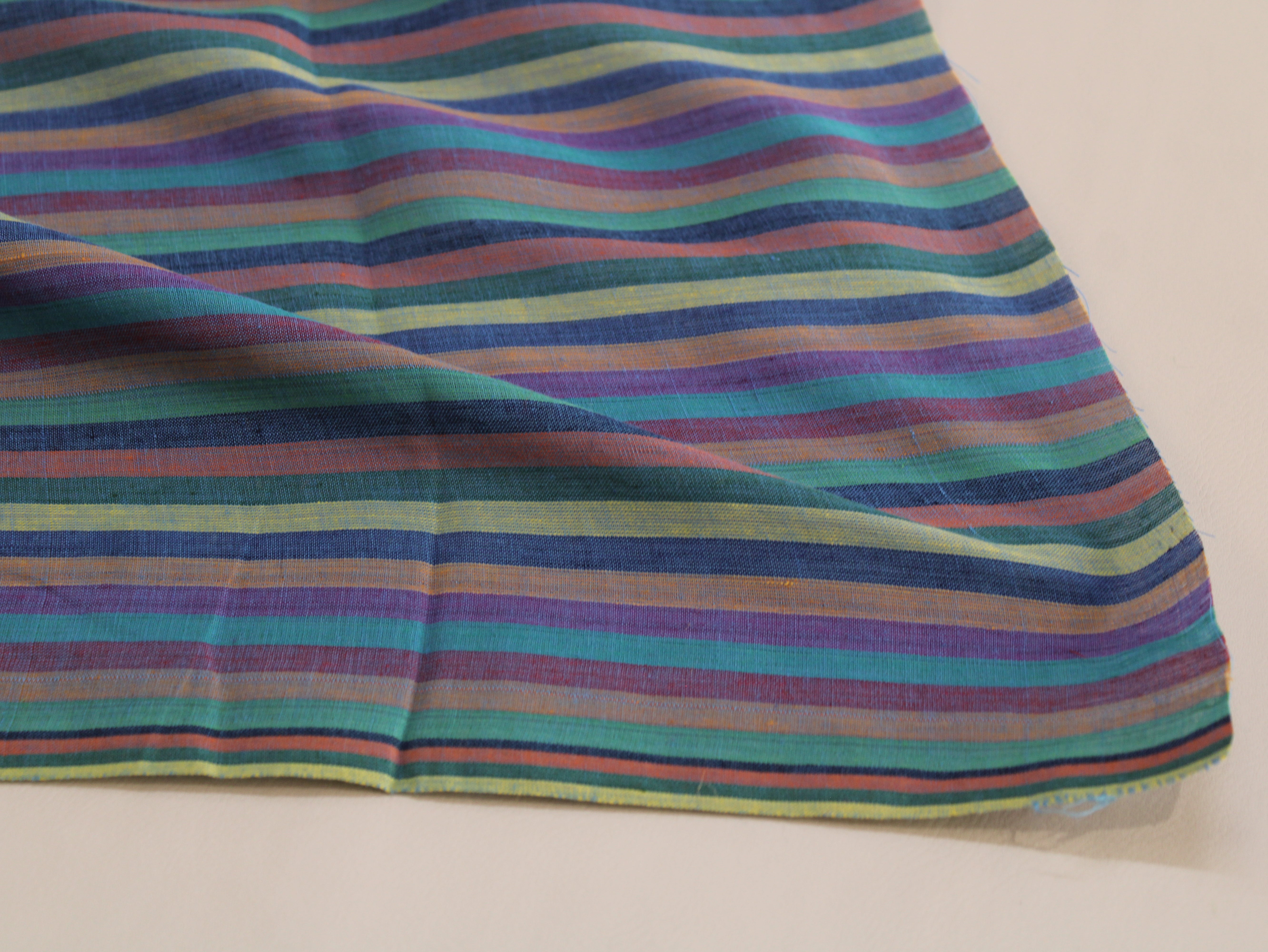 Pure Cotton Yarn-Dyed Handloom Multicolour Stripe Fabric | Lagoon Prism | 44 Inch | Non-Washed | 80 GSM