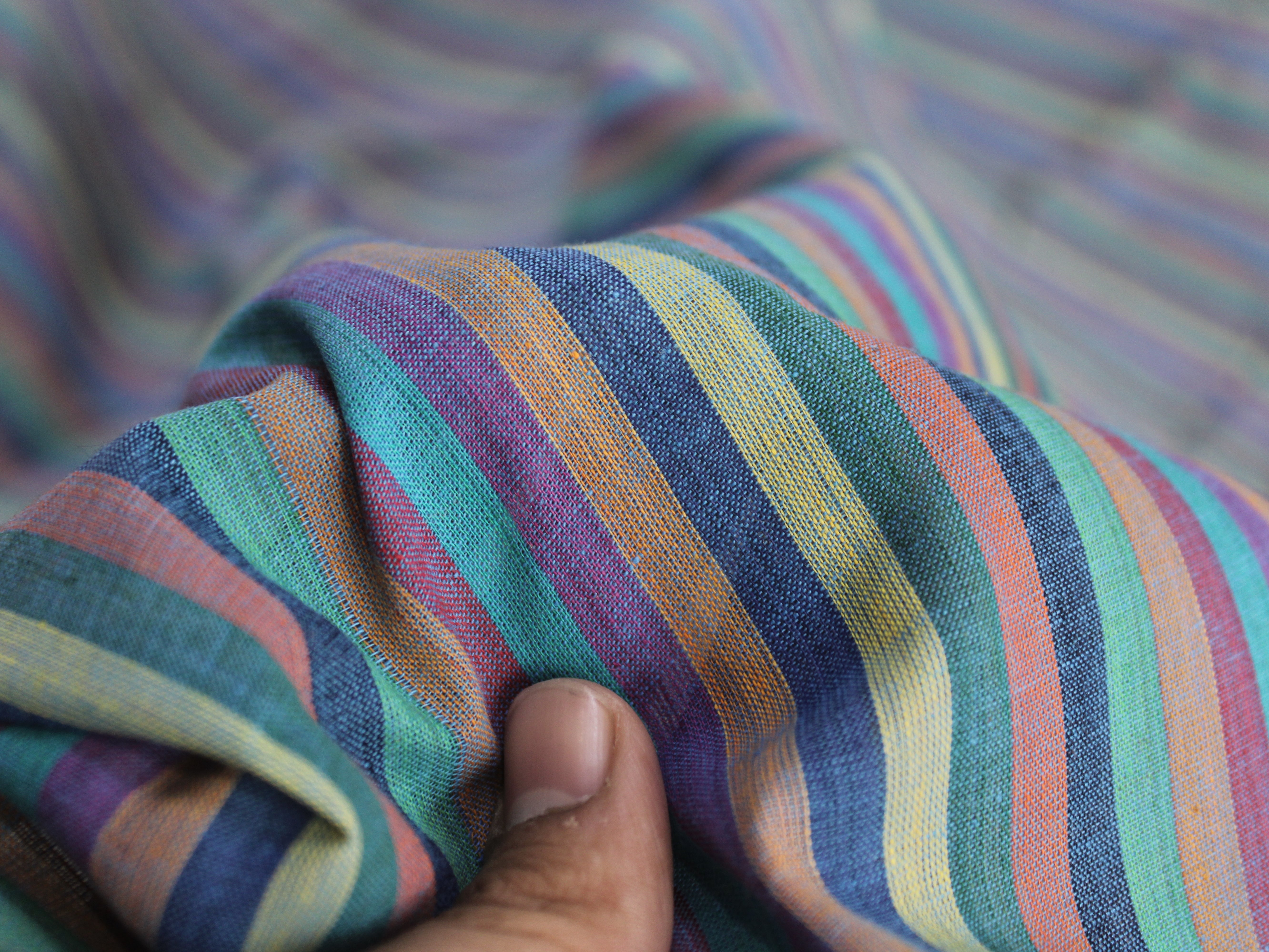 Pure Cotton Yarn-Dyed Handloom Multicolour Stripe Fabric | Lagoon Prism | 44 Inch | Non-Washed | 80 GSM