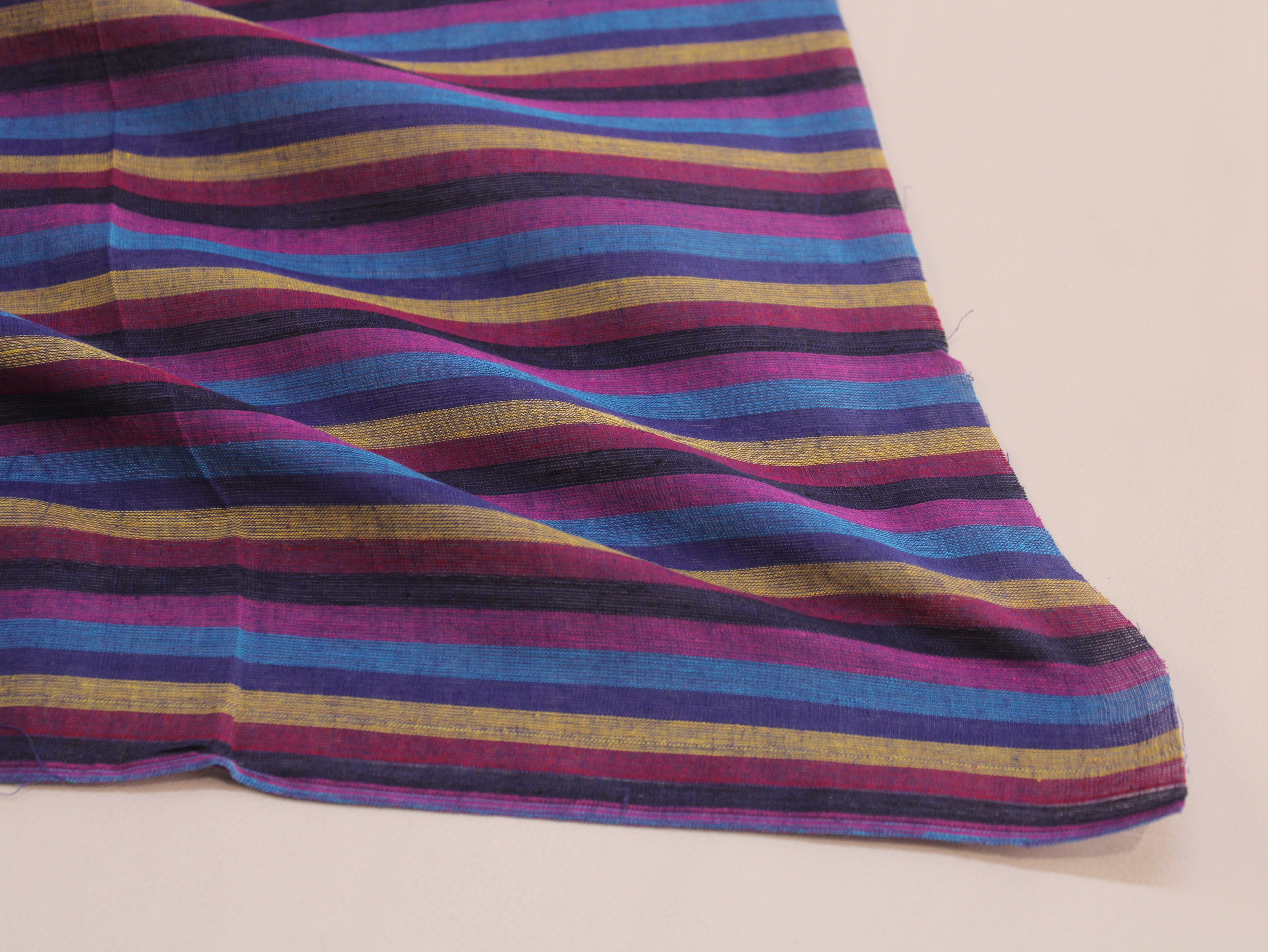 Pure Cotton Yarn-Dyed Handloom Multicolour Stripe Fabric | Midnight Jewel | 44 Inch | Non-Washed | 80 GSM