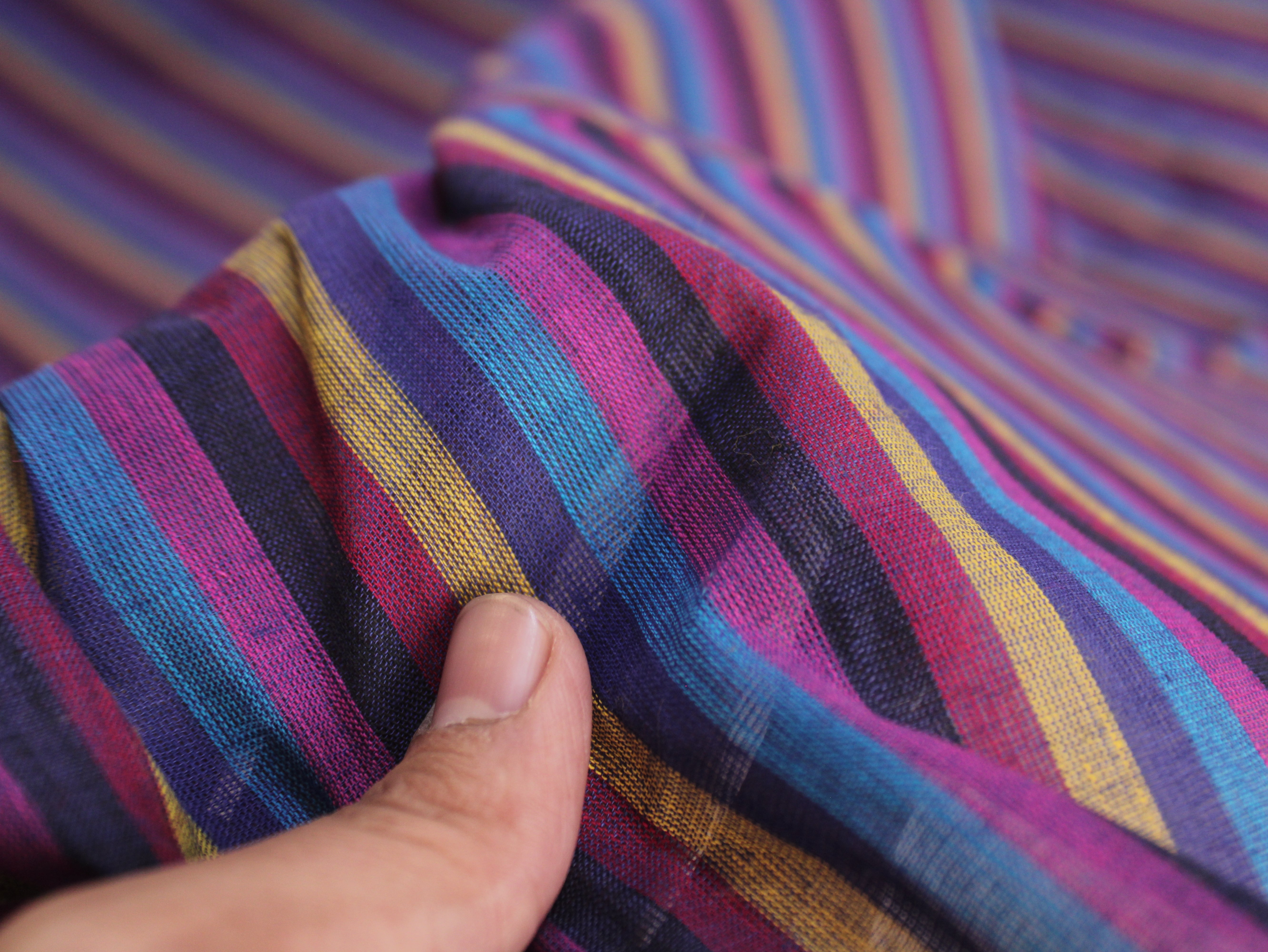 Pure Cotton Yarn-Dyed Handloom Multicolour Stripe Fabric | Midnight Jewel | 44 Inch | Non-Washed | 80 GSM