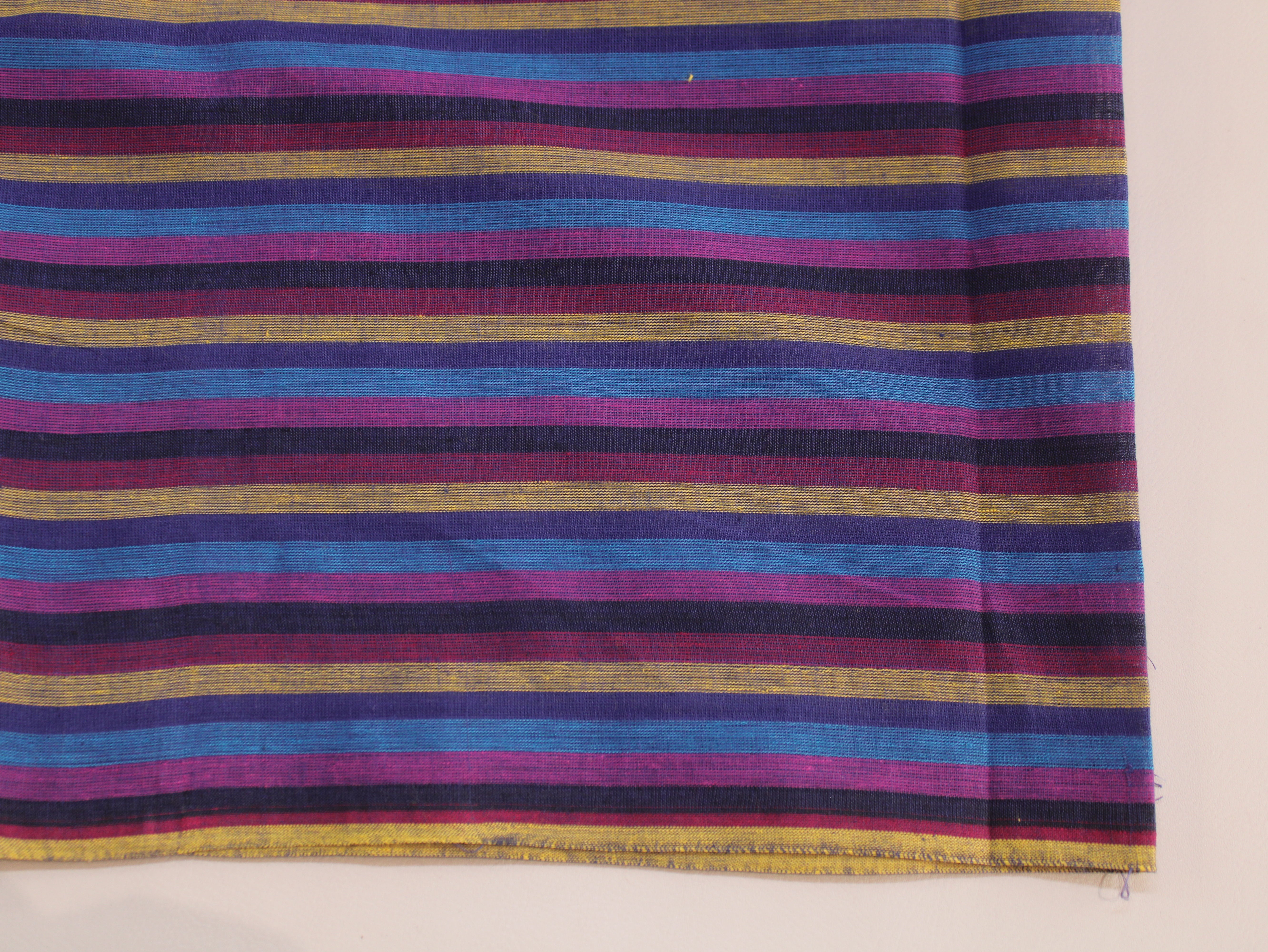 Pure Cotton Yarn-Dyed Handloom Multicolour Stripe Fabric | Midnight Jewel | 44 Inch | Non-Washed | 80 GSM