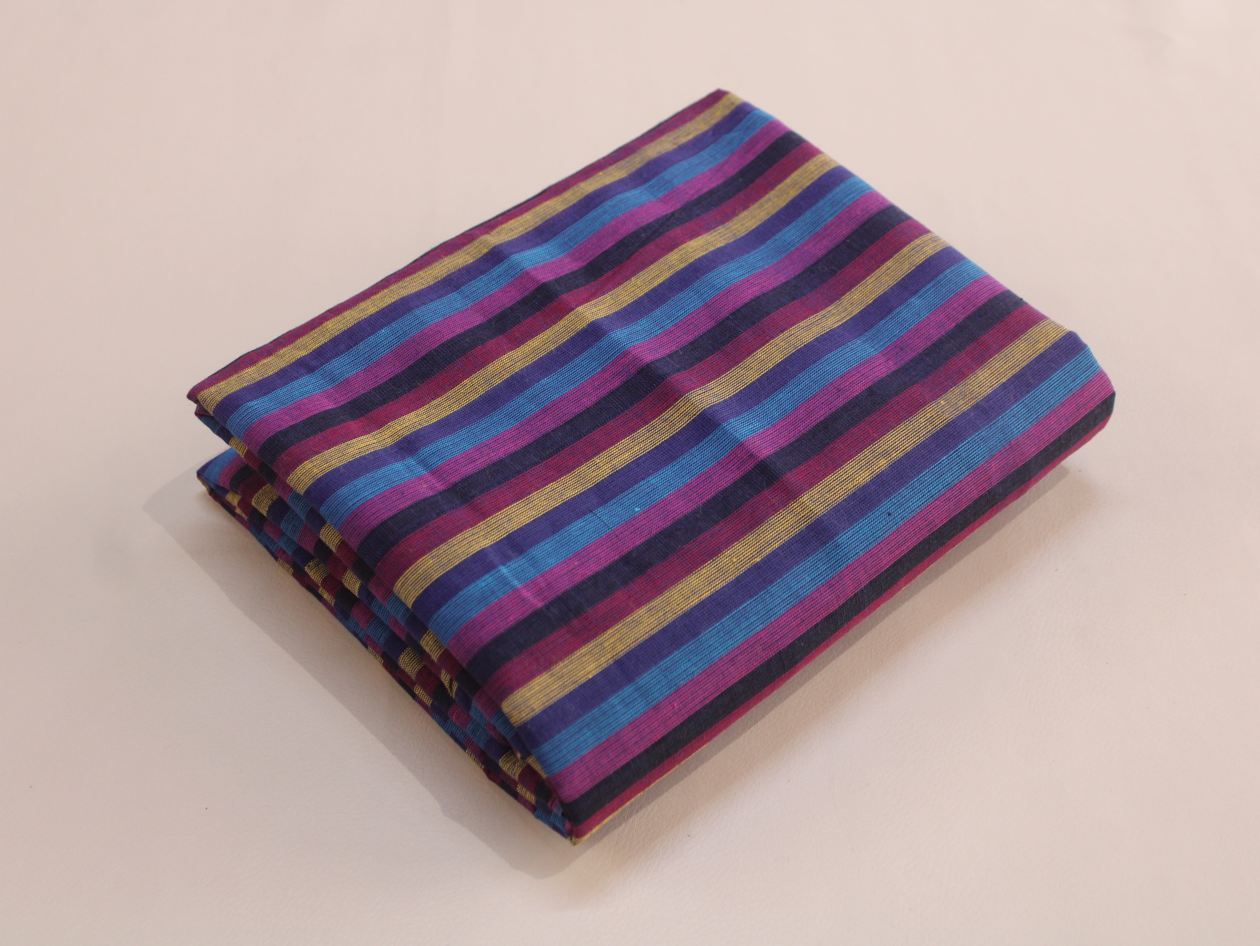 Pure Cotton Yarn-Dyed Handloom Multicolour Stripe Fabric | Midnight Jewel | 44 Inch | Non-Washed | 80 GSM