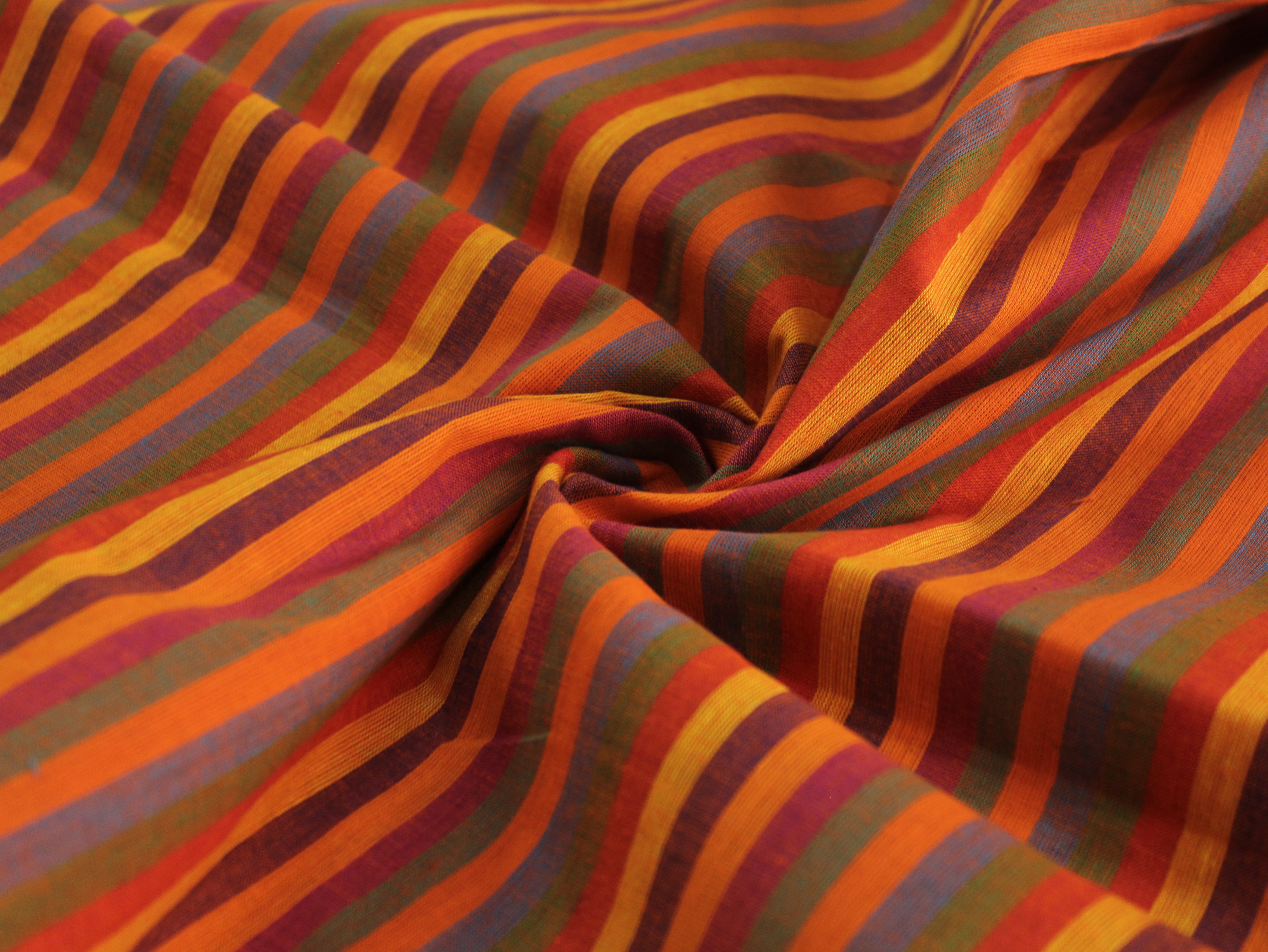 Pure Cotton Yarn-Dyed Handloom Multicolour Stripe Fabric | Autumn Ember | 44 Inch | Non-Washed | 80 GSM