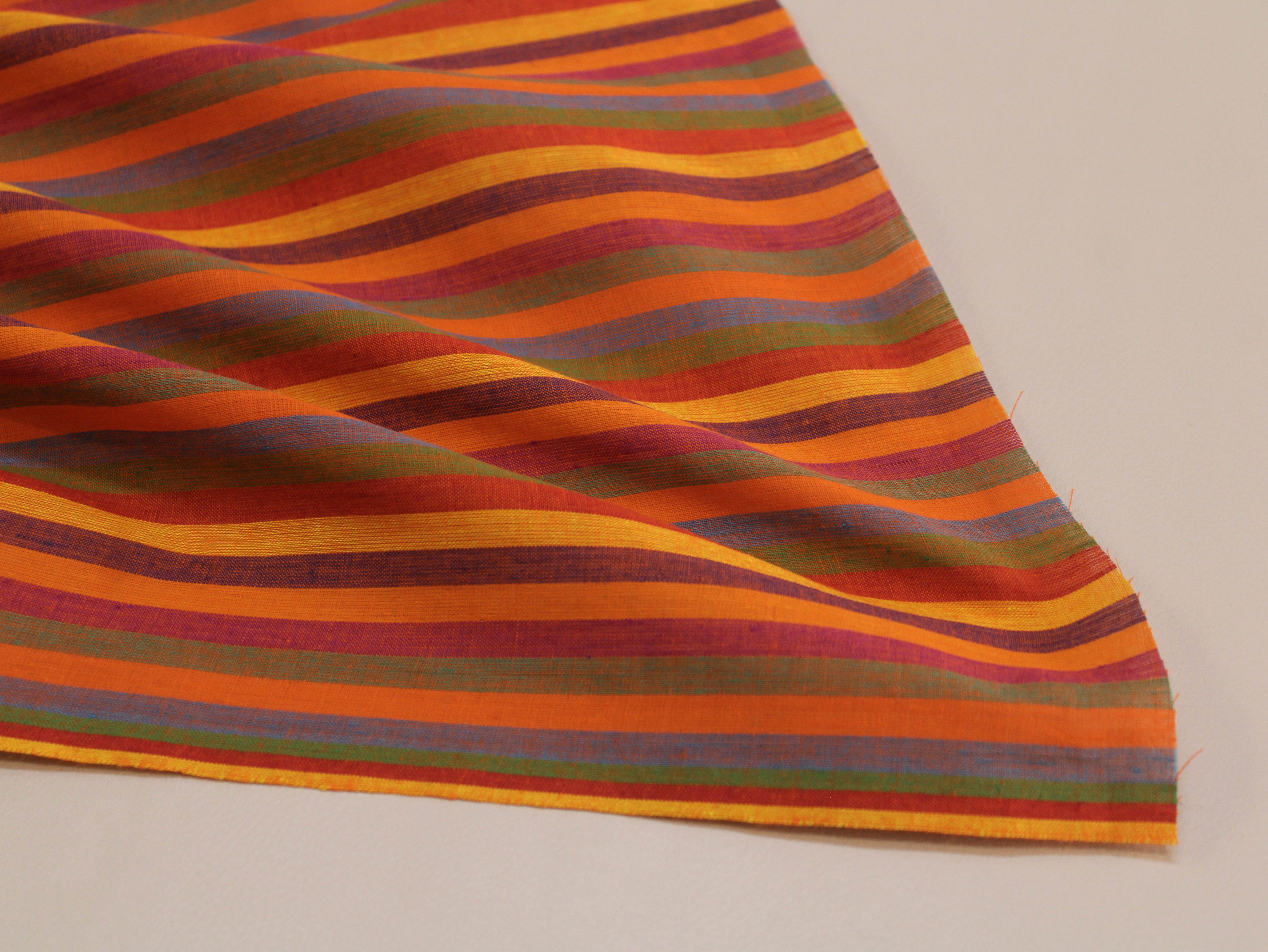 Pure Cotton Yarn-Dyed Handloom Multicolour Stripe Fabric | Autumn Ember | 44 Inch | Non-Washed | 80 GSM