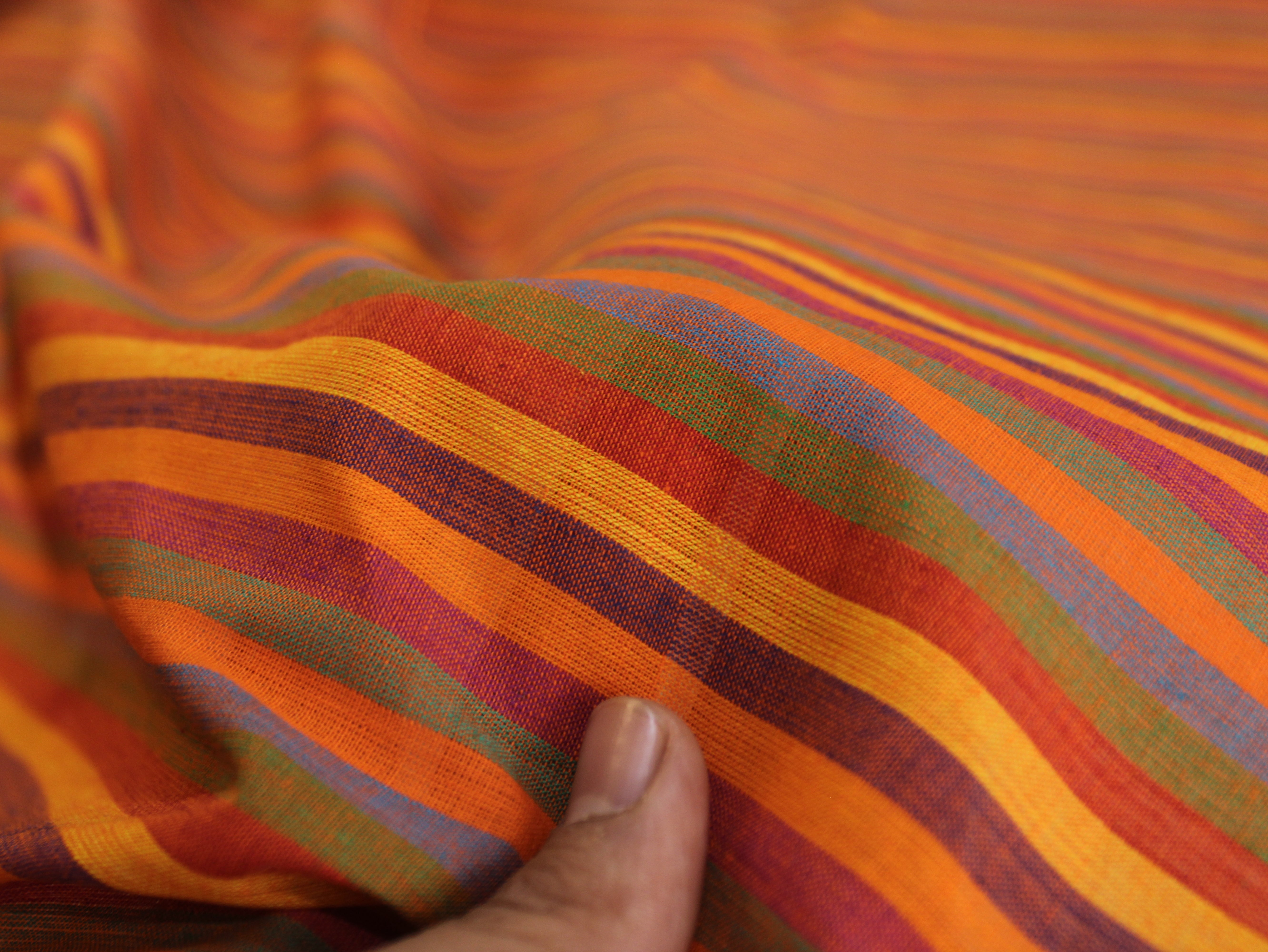Pure Cotton Yarn-Dyed Handloom Multicolour Stripe Fabric | Autumn Ember | 44 Inch | Non-Washed | 80 GSM