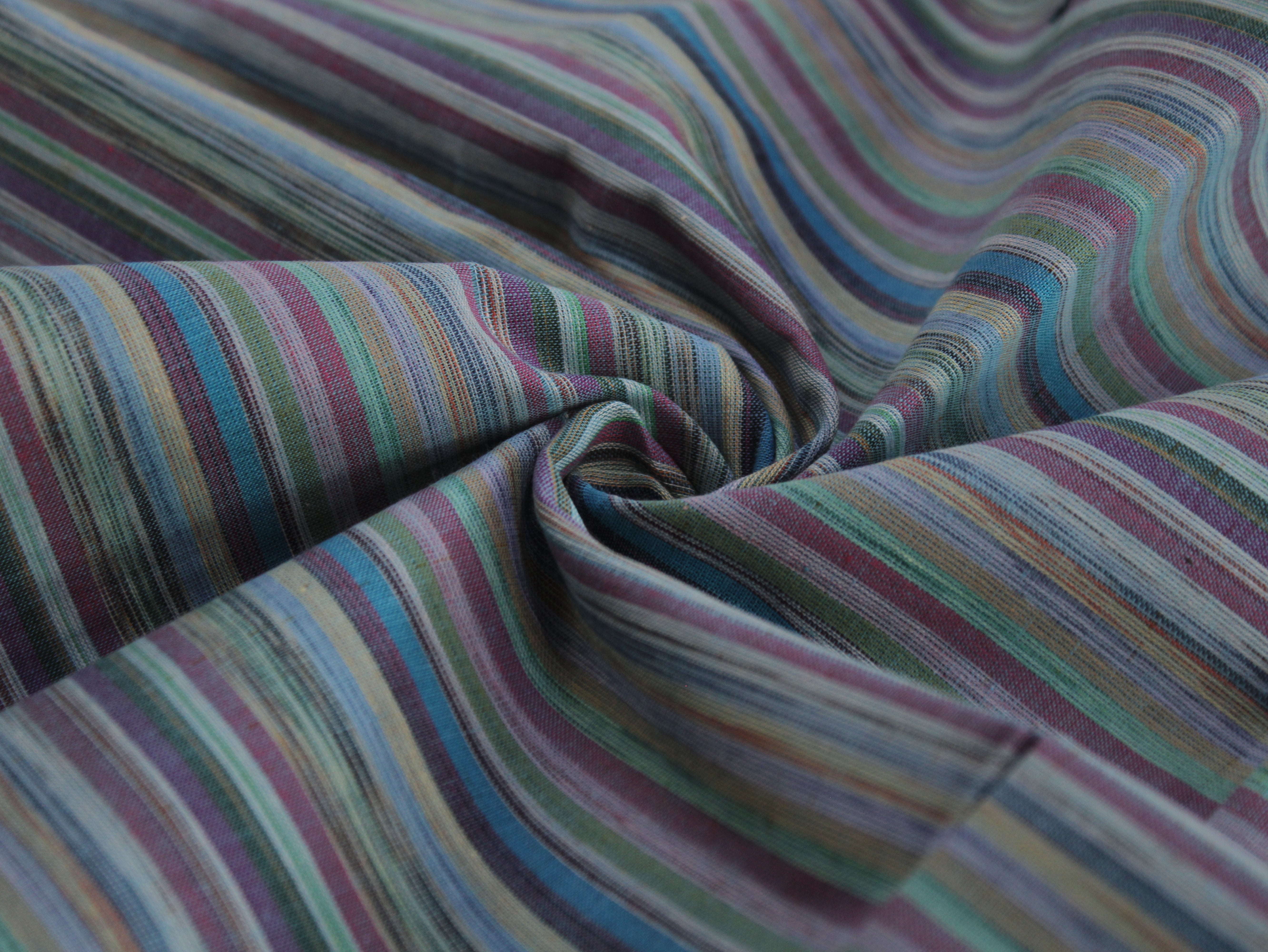 Pure Cotton Yarn-Dyed Handloom Multicolour Stripe Fabric | Misty Meadow | 44 Inch | Non-Washed | 80 GSM