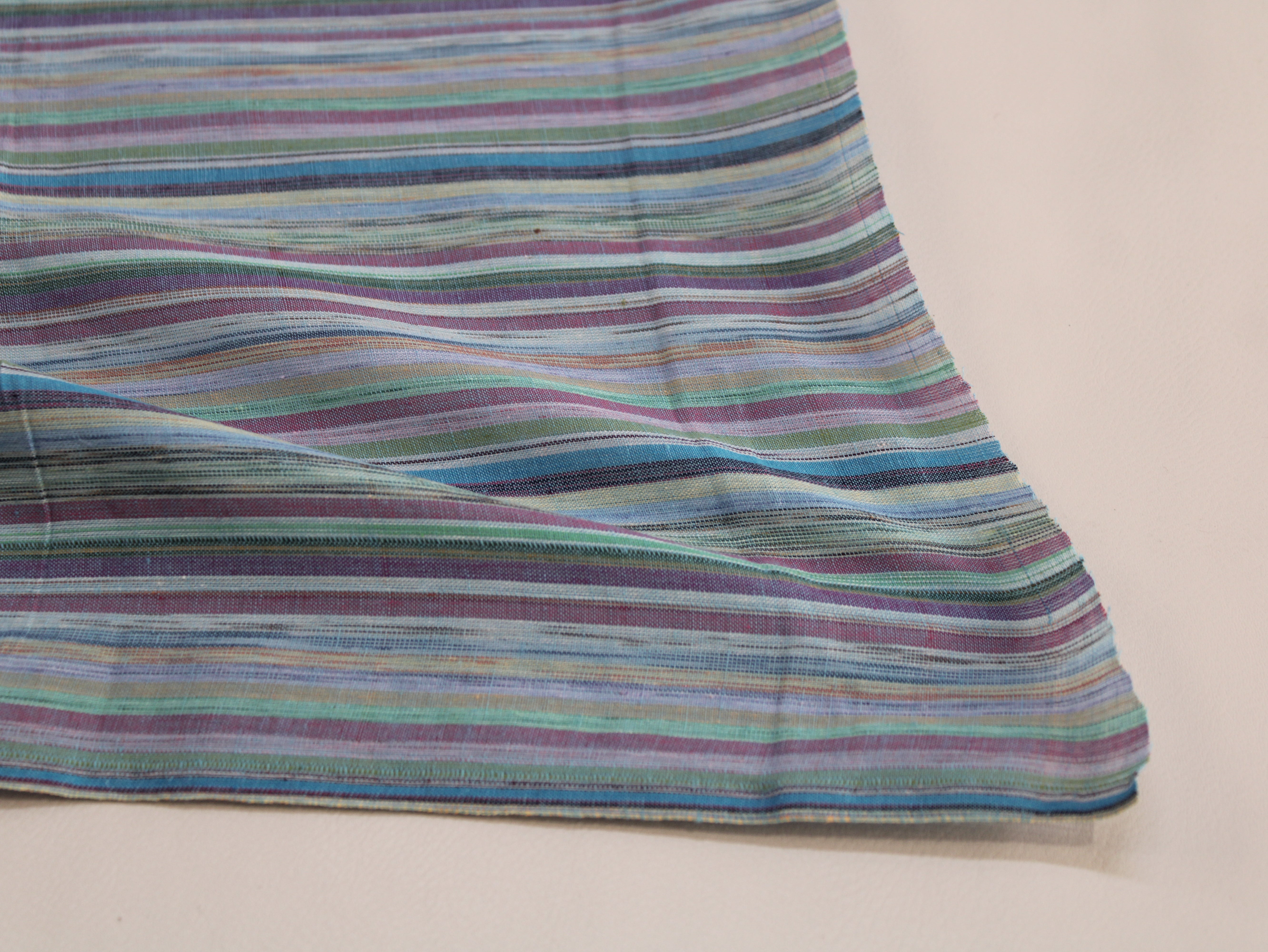 Pure Cotton Yarn-Dyed Handloom Multicolour Stripe Fabric | Misty Meadow | 44 Inch | Non-Washed | 80 GSM