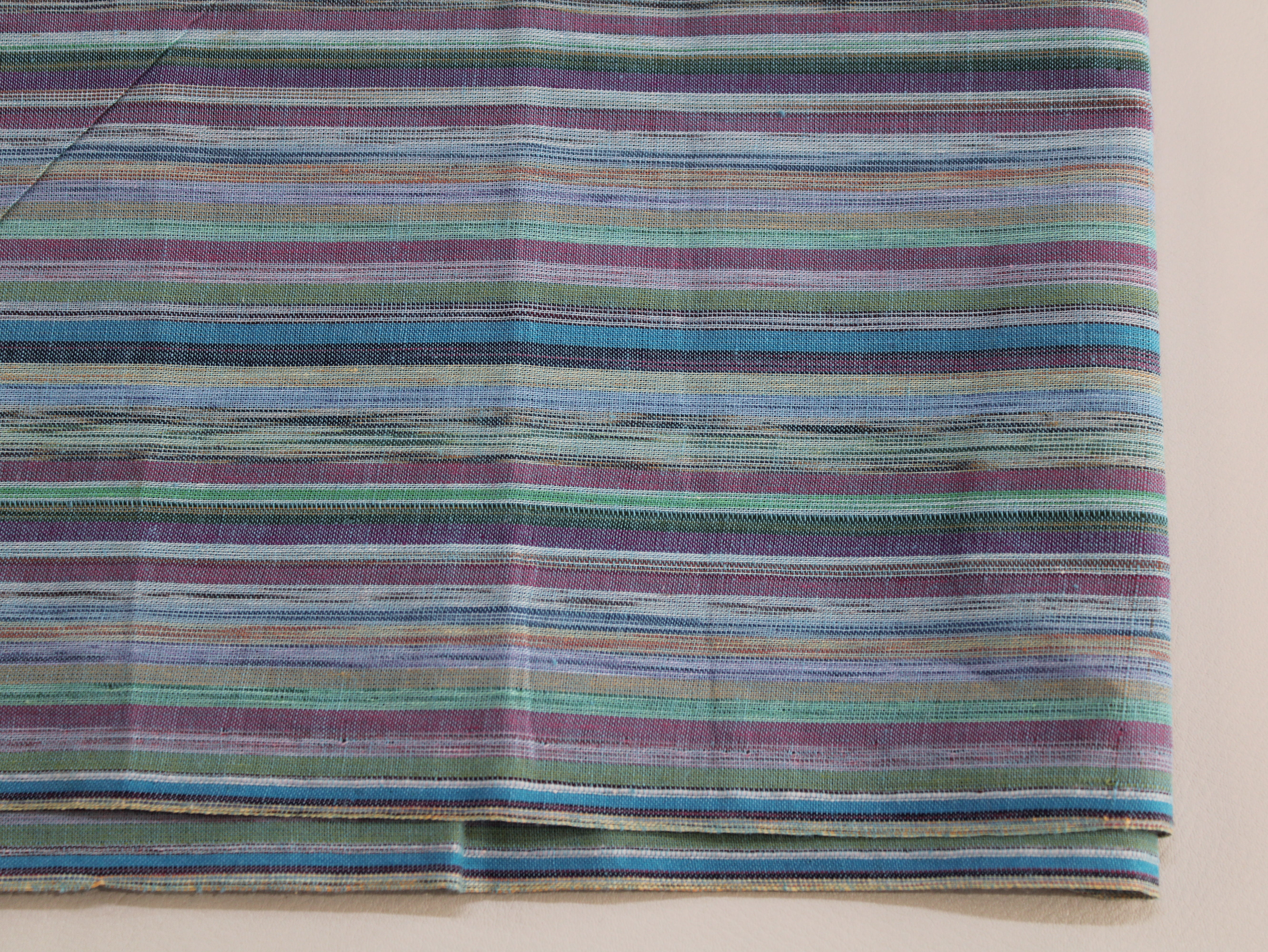 Pure Cotton Yarn-Dyed Handloom Multicolour Stripe Fabric | Misty Meadow | 44 Inch | Non-Washed | 80 GSM