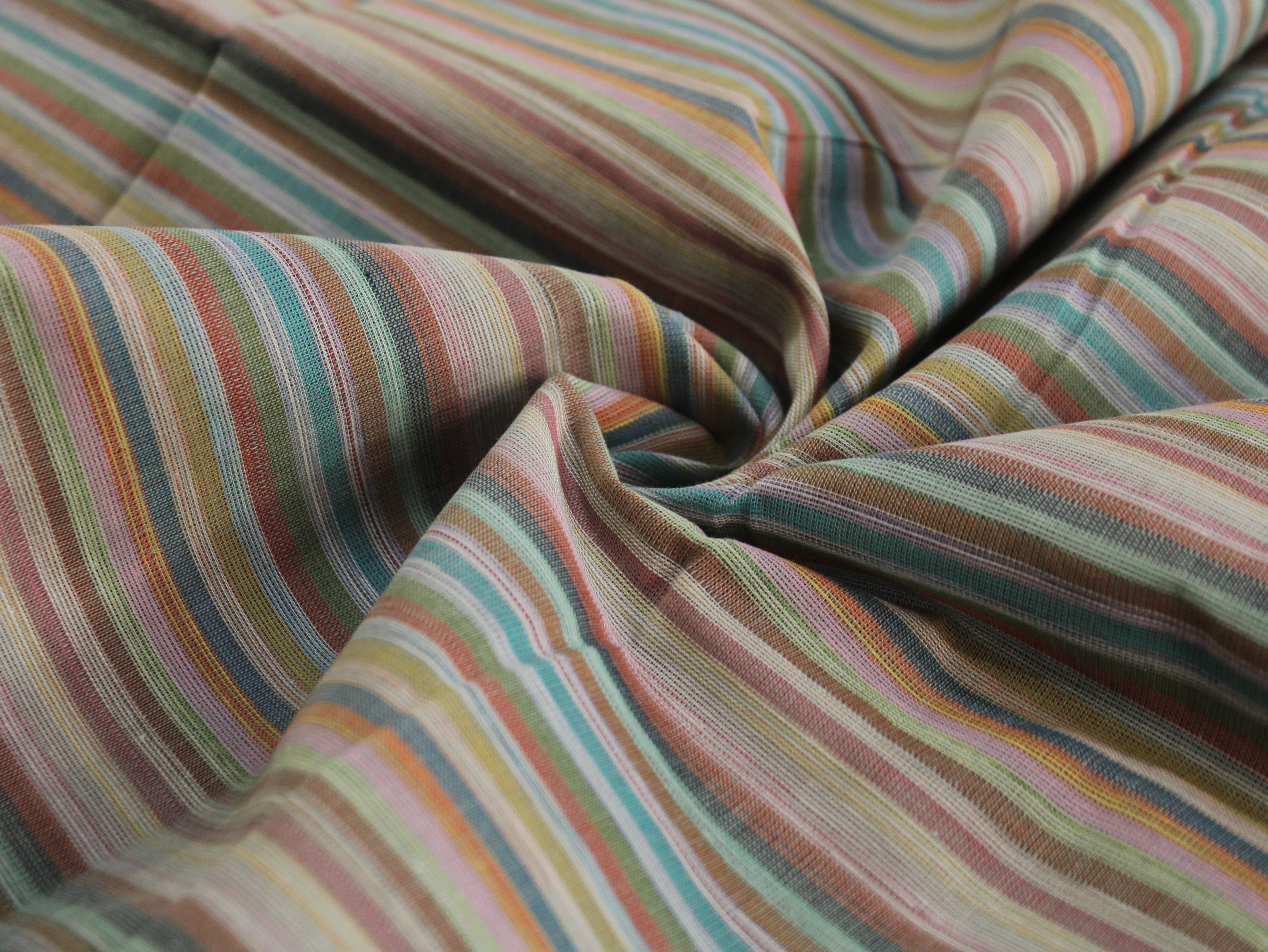 Pure Cotton Yarn-Dyed Handloom Multicolour Stripe Fabric | Sage Sunset | 44 Inch | Non-Washed | 80 GSM