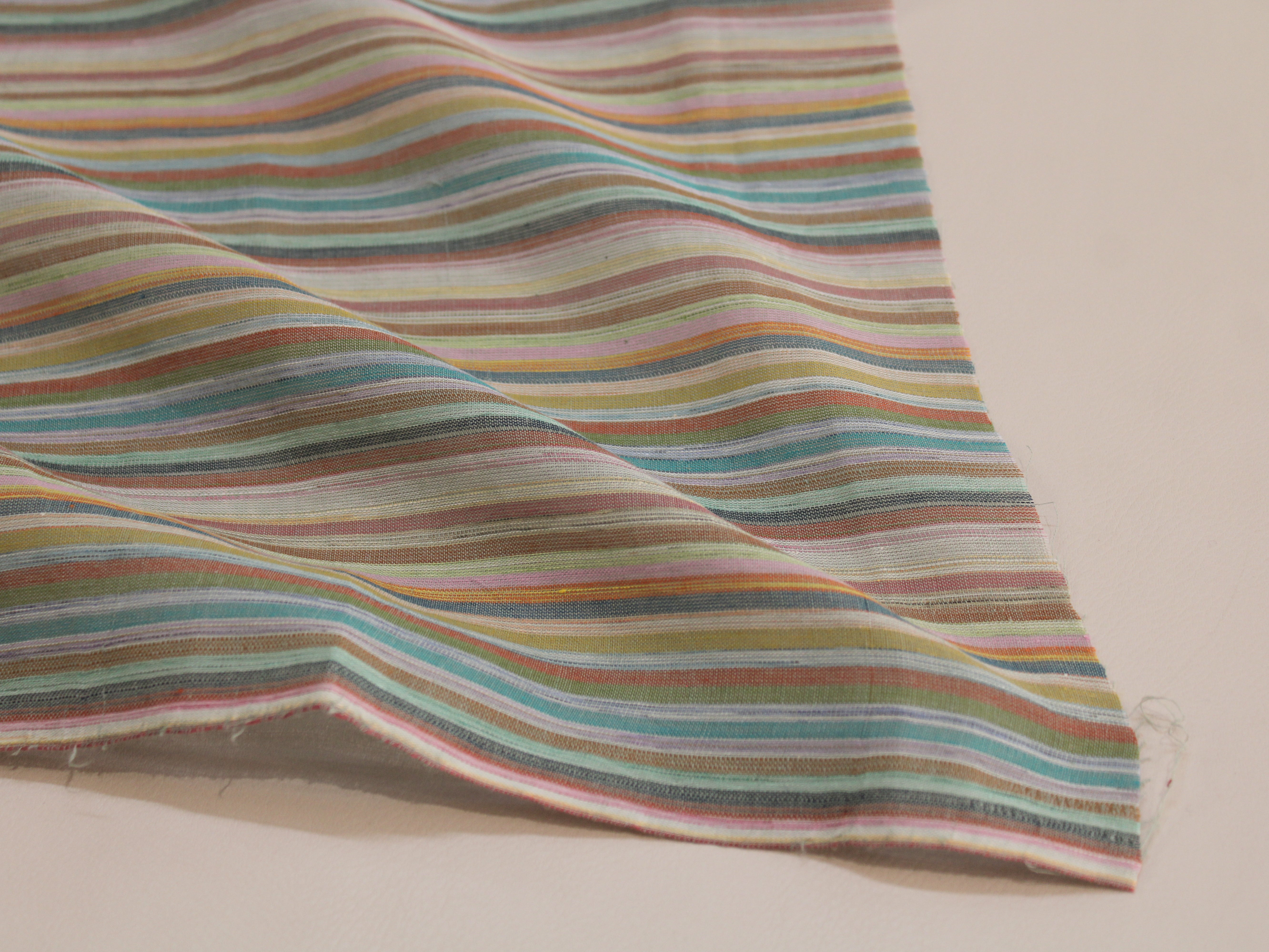 Pure Cotton Yarn-Dyed Handloom Multicolour Stripe Fabric | Sage Sunset | 44 Inch | Non-Washed | 80 GSM