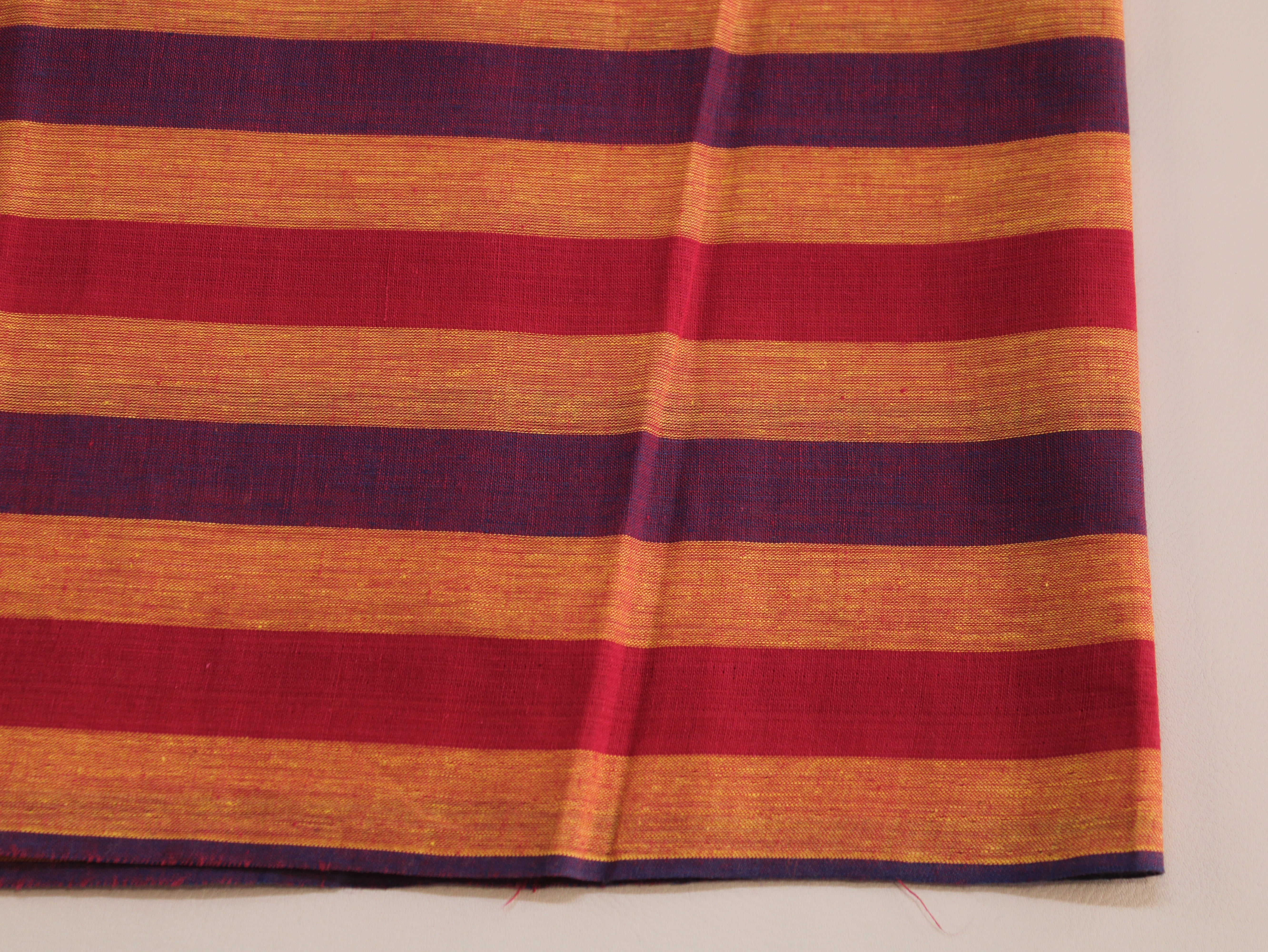 Pure Cotton Handloom Multicolour Stripe Fabric | Saffron Berry | 44 Inch | Non-Washed