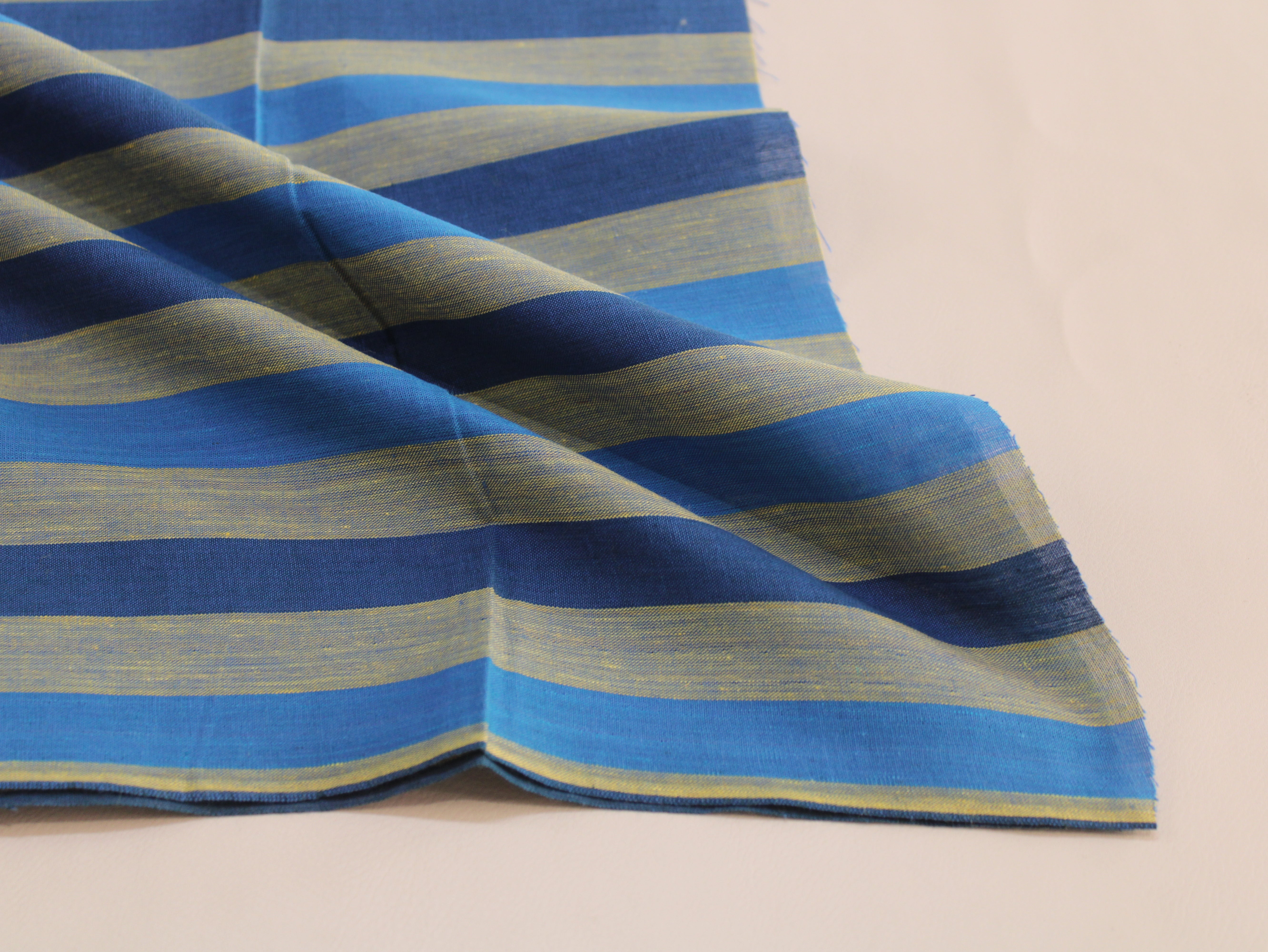 Pure Cotton Handloom Multicolour Stripe Fabric | Azure Mist | 44 Inch | Non-Washed