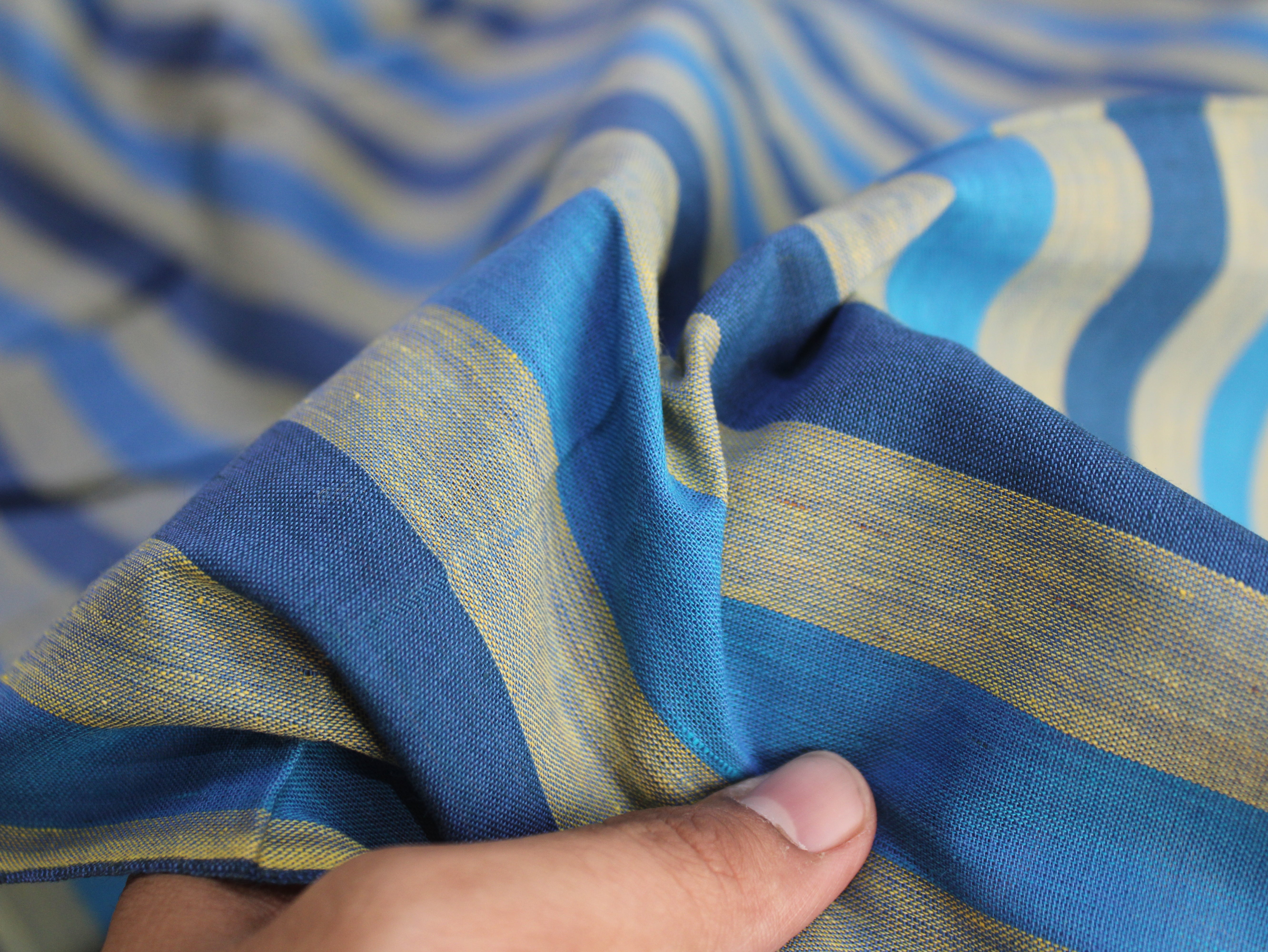 Pure Cotton Handloom Multicolour Stripe Fabric | Azure Mist | 44 Inch | Non-Washed