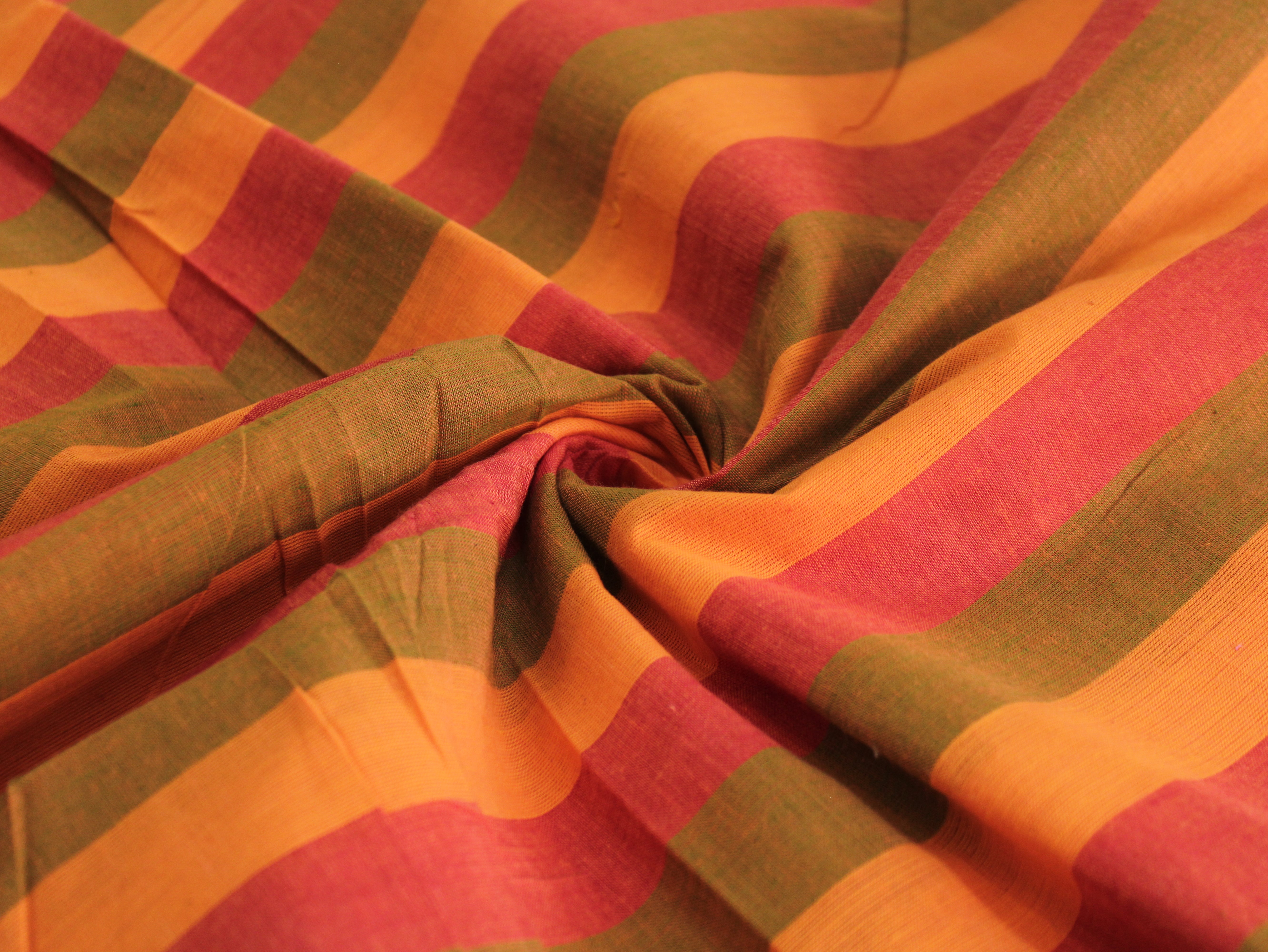 Pure Cotton Handloom Multicolour Stripe Fabric | Marigold Grove | 44 Inch | Non-Washed