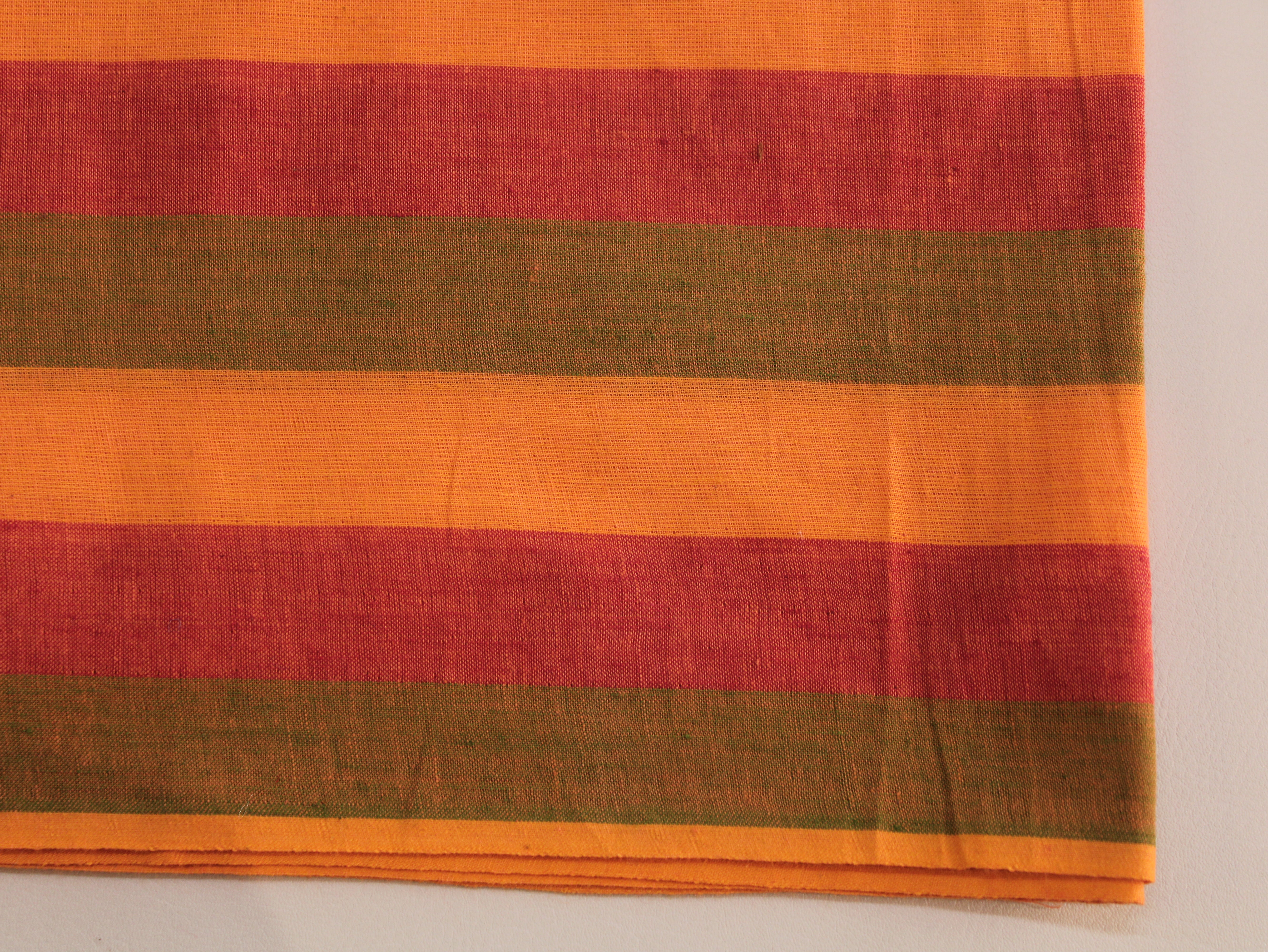 Pure Cotton Handloom Multicolour Stripe Fabric | Marigold Grove | 44 Inch | Non-Washed