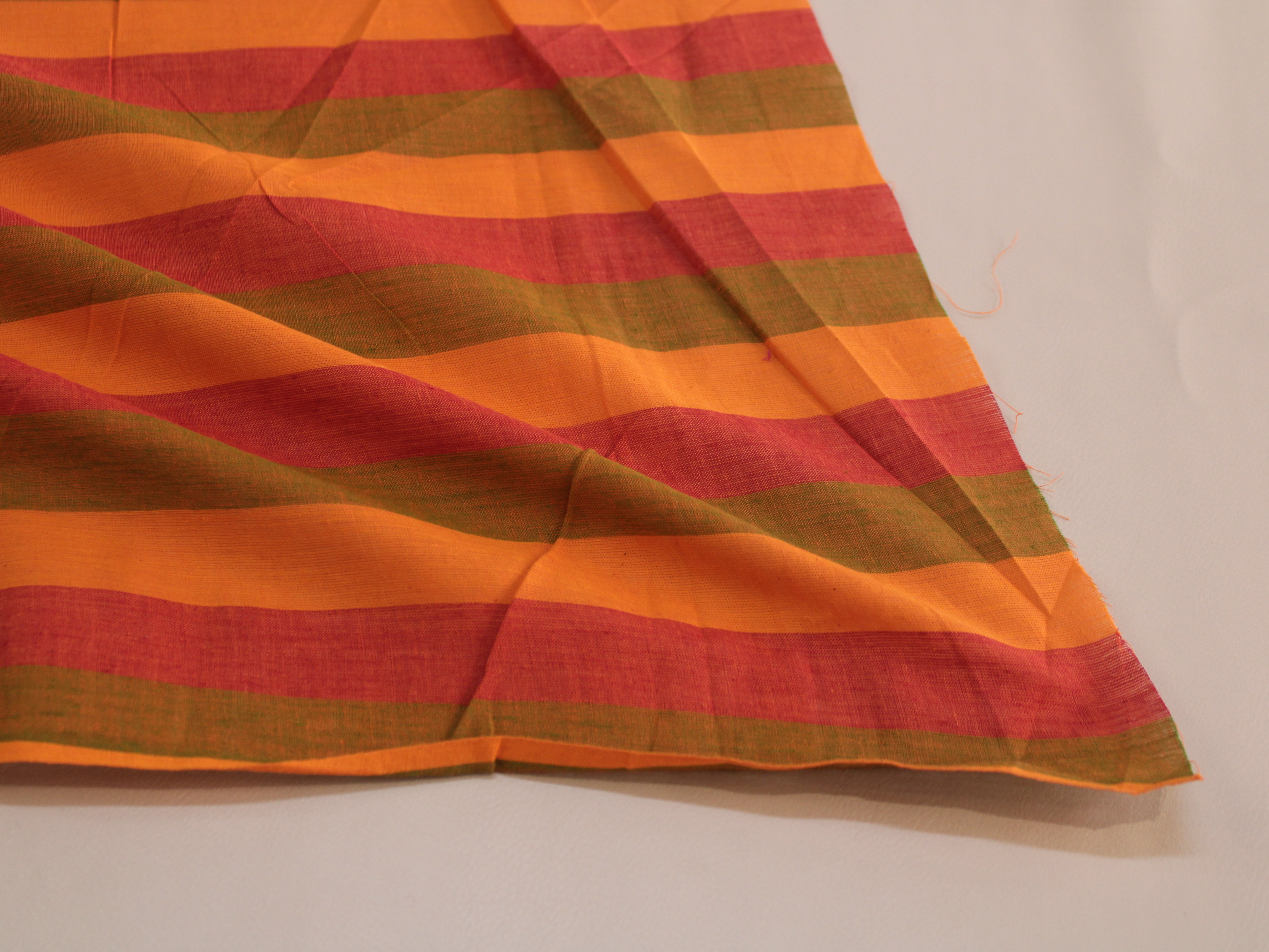Pure Cotton Handloom Multicolour Stripe Fabric | Marigold Grove | 44 Inch | Non-Washed