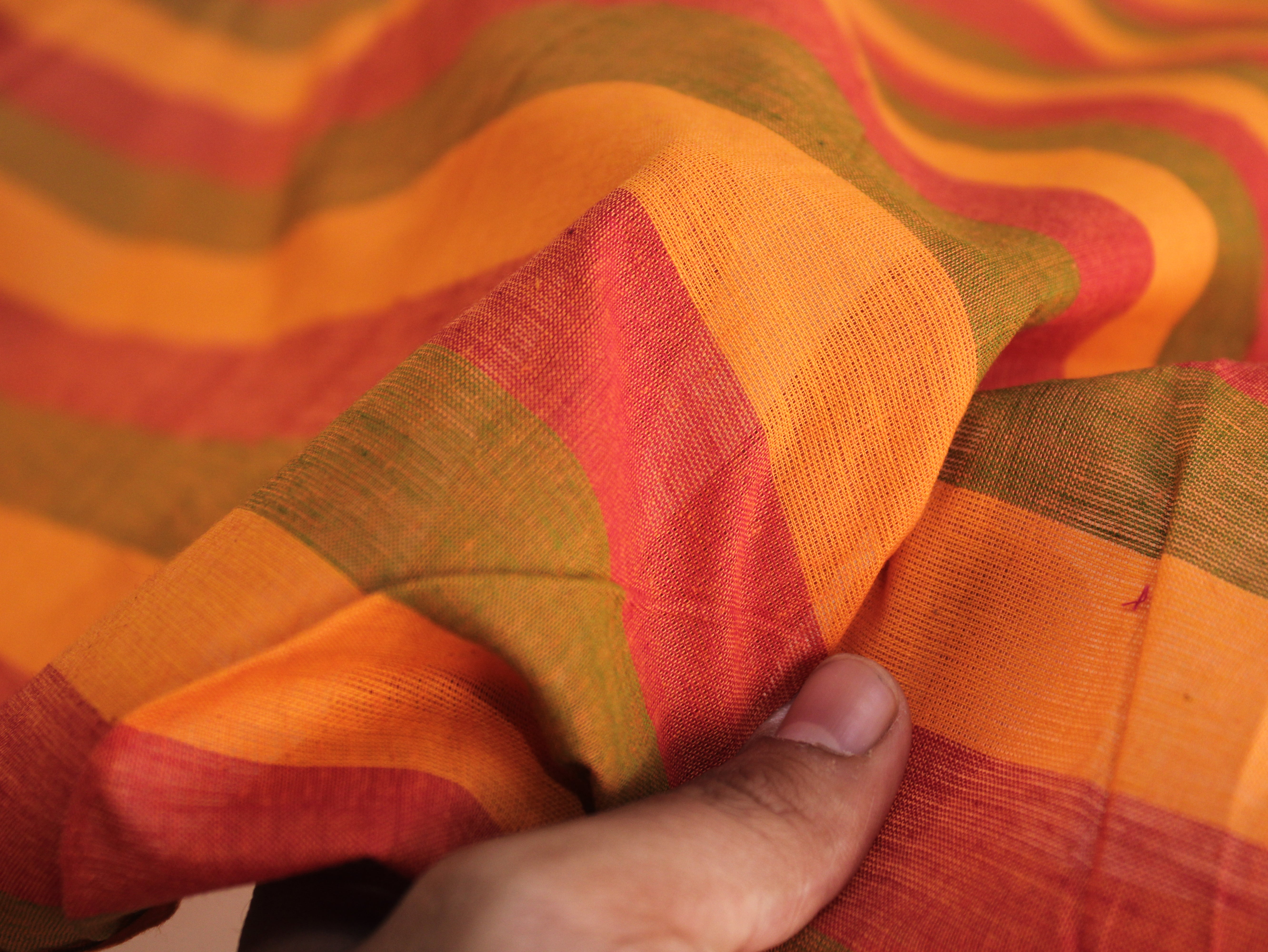 Pure Cotton Handloom Multicolour Stripe Fabric | Marigold Grove | 44 Inch | Non-Washed