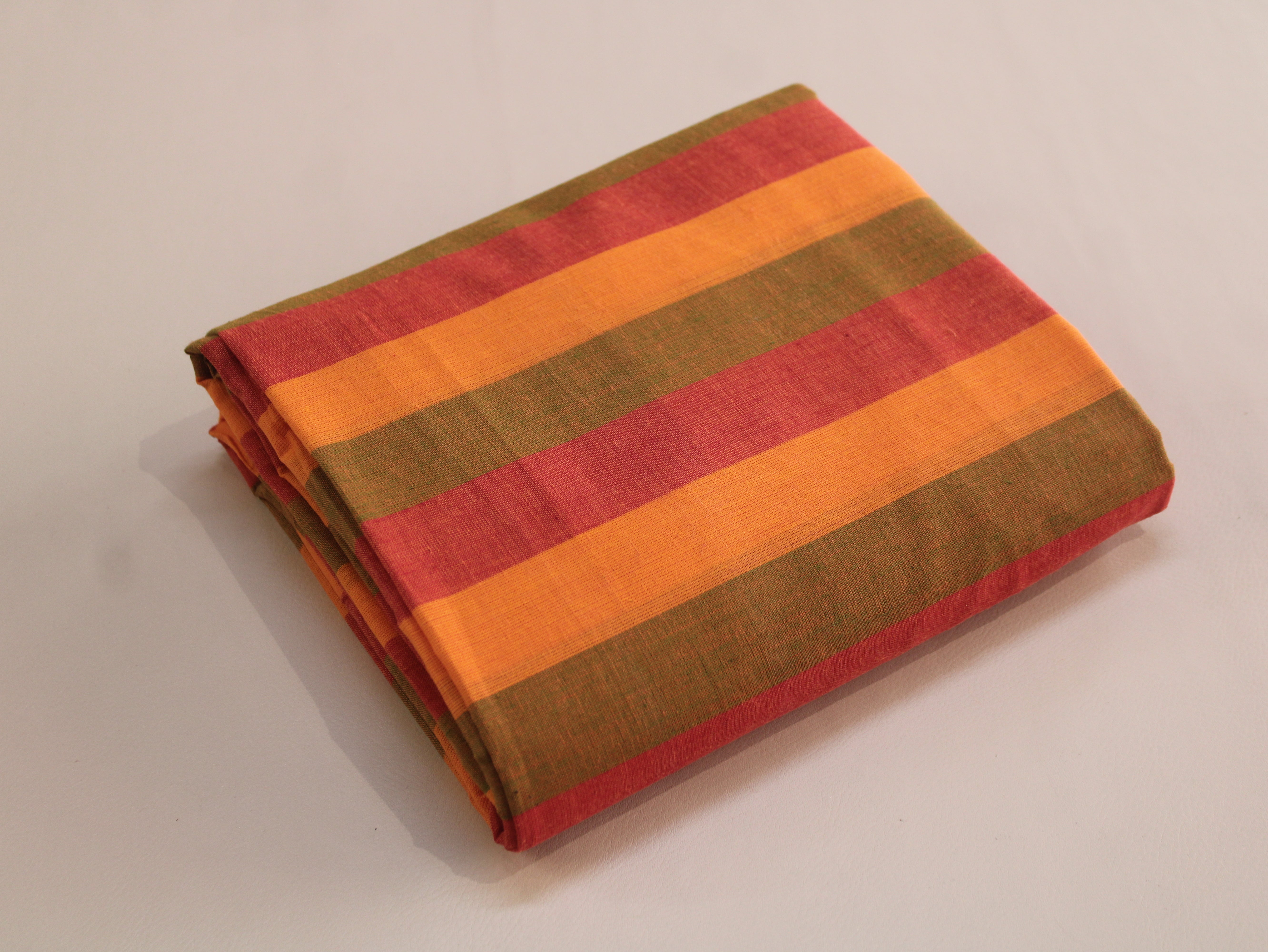 Pure Cotton Handloom Multicolour Stripe Fabric | Marigold Grove | 44 Inch | Non-Washed