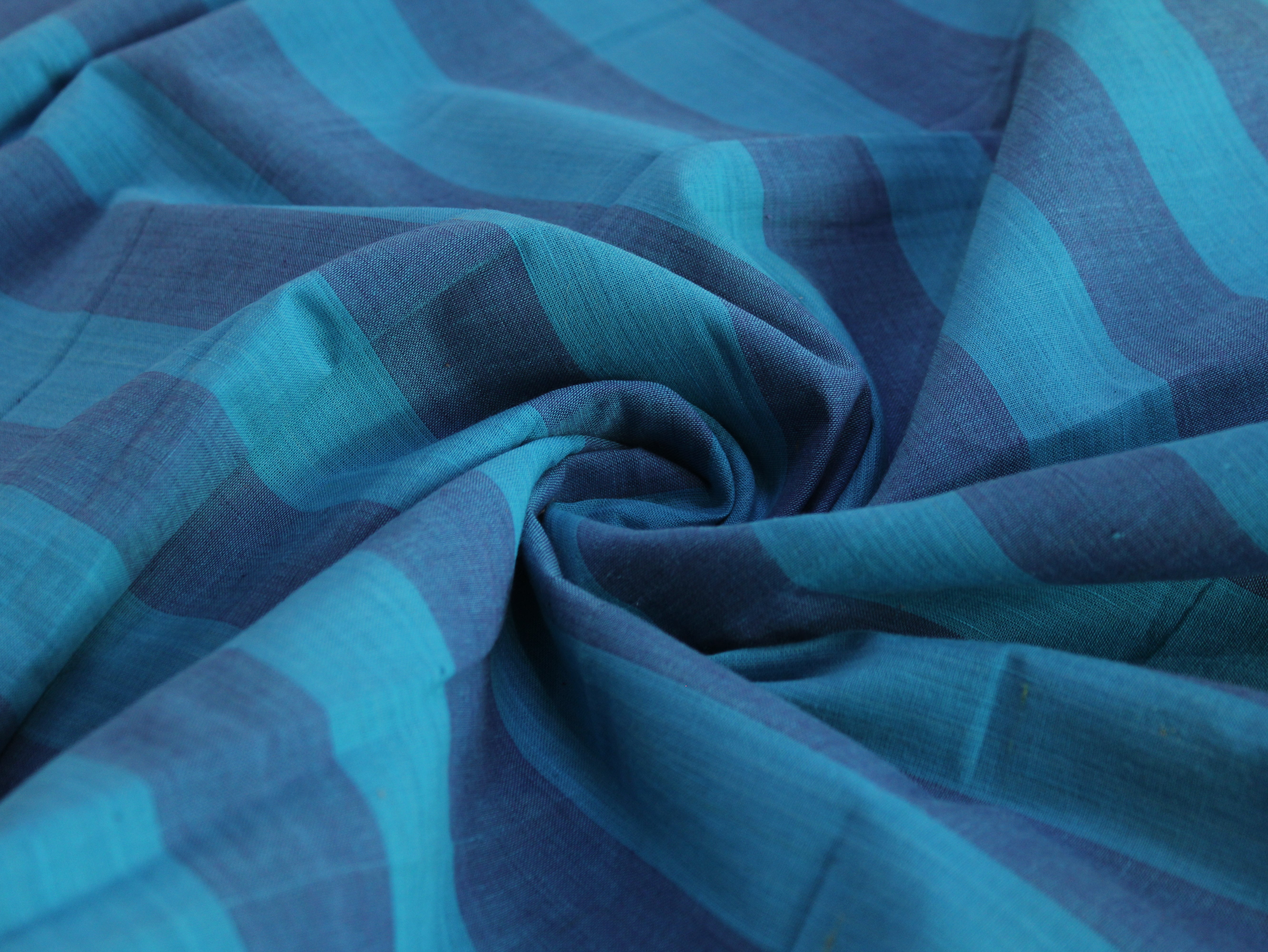 Pure Cotton Handloom Multicolour Stripe Fabric | Teal Tide | 44 Inch | Non-Washed