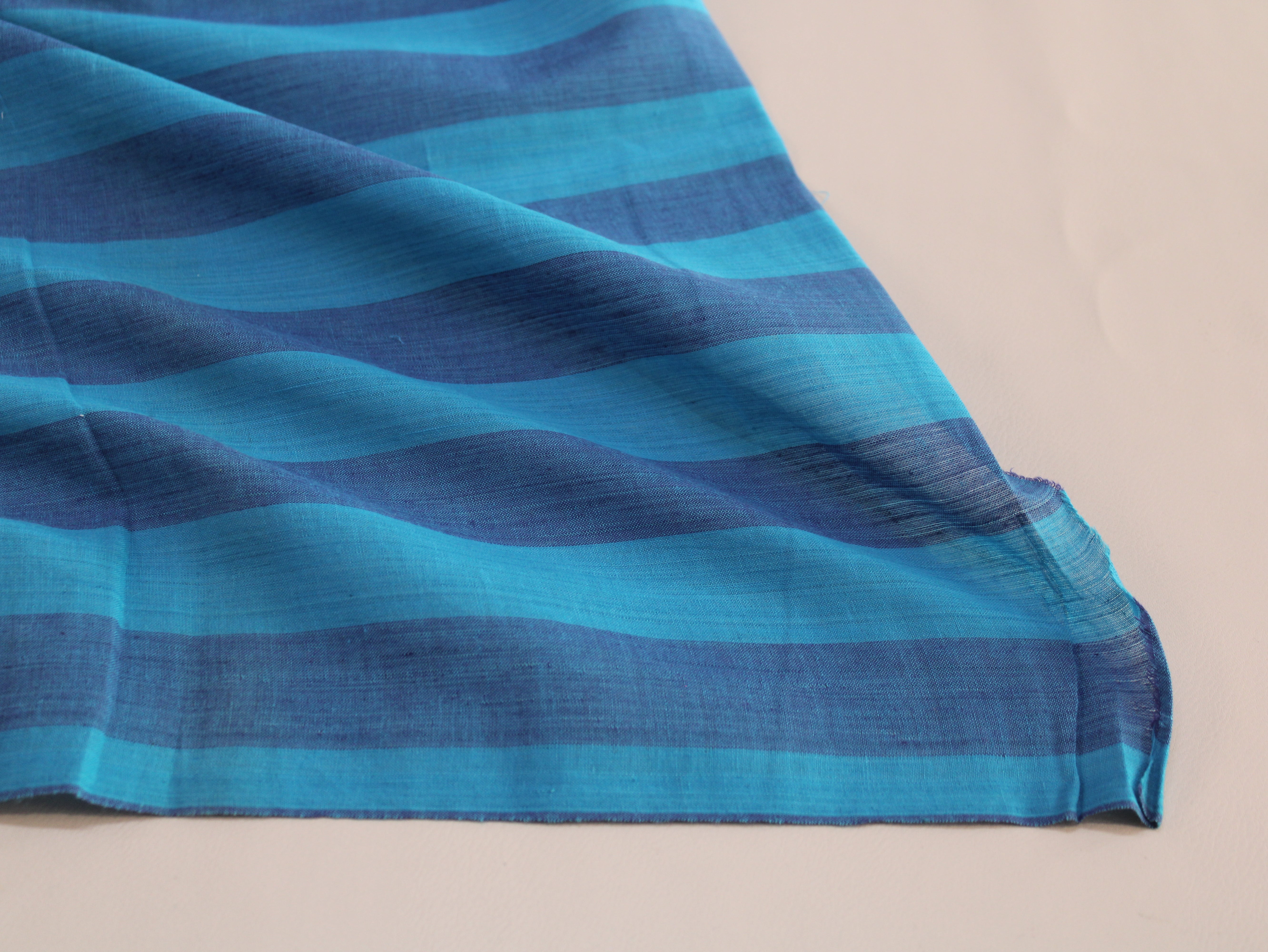 Pure Cotton Handloom Multicolour Stripe Fabric | Teal Tide | 44 Inch | Non-Washed