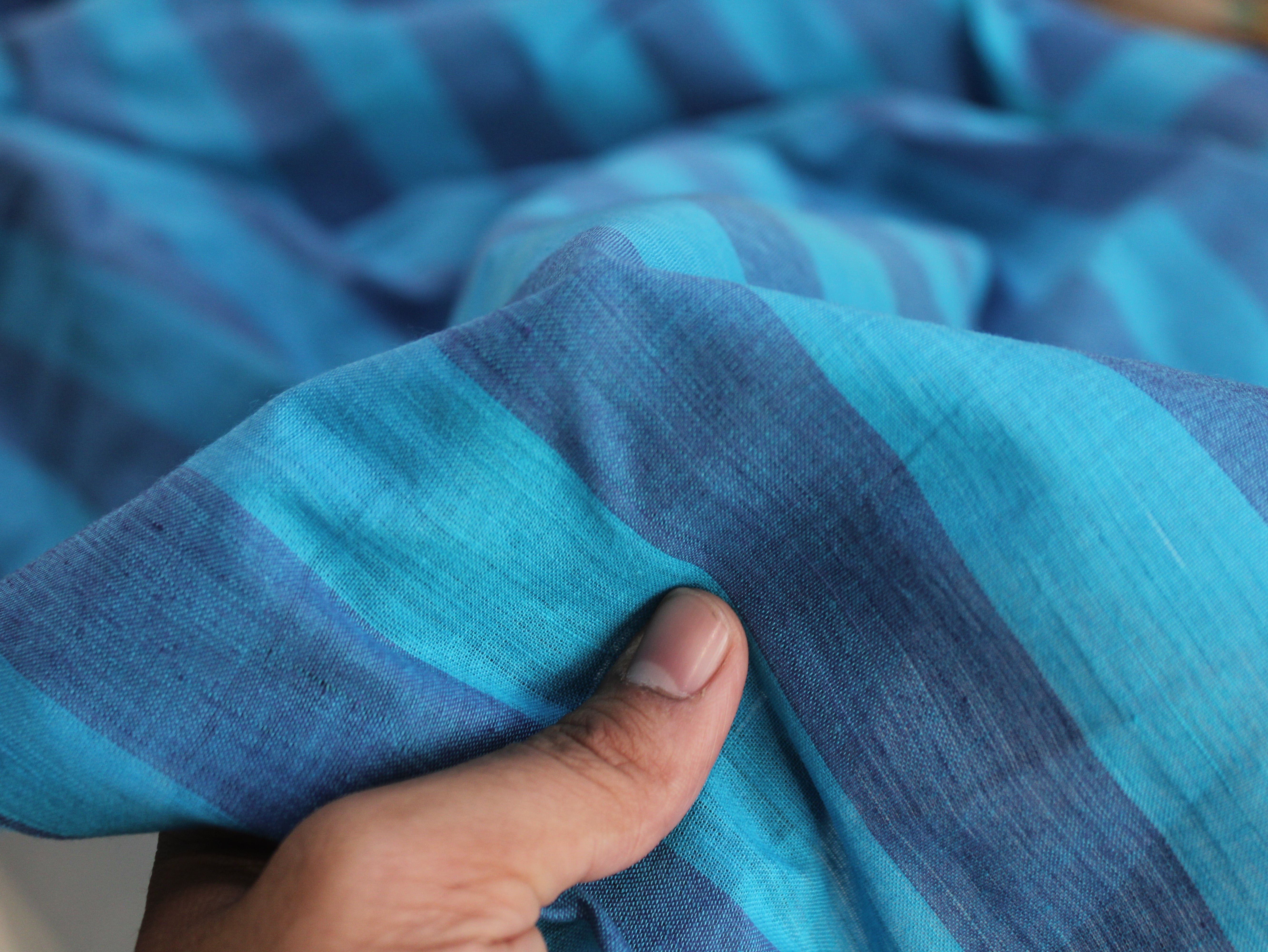 Pure Cotton Handloom Multicolour Stripe Fabric | Teal Tide | 44 Inch | Non-Washed