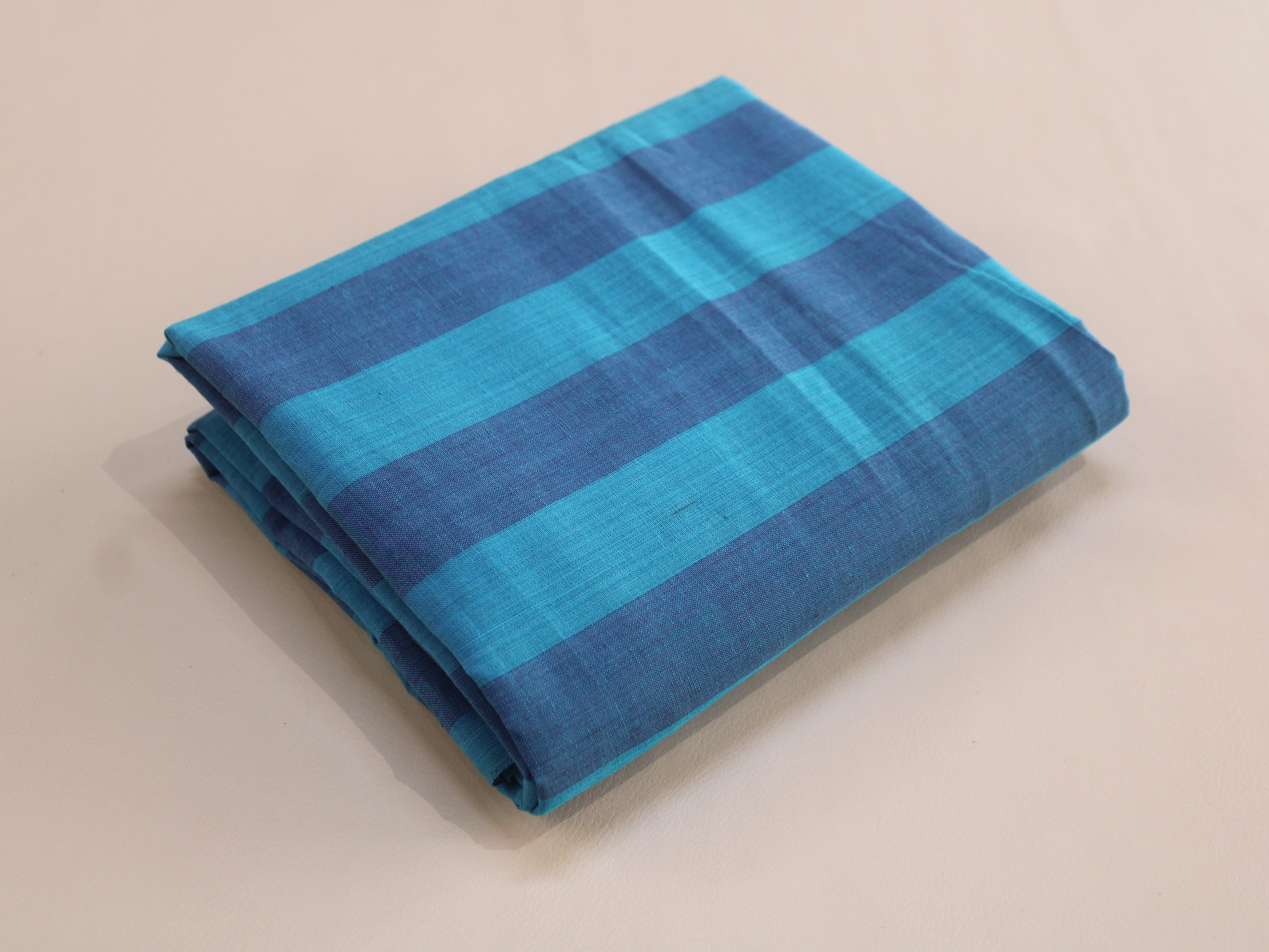 Pure Cotton Handloom Multicolour Stripe Fabric | Teal Tide | 44 Inch | Non-Washed