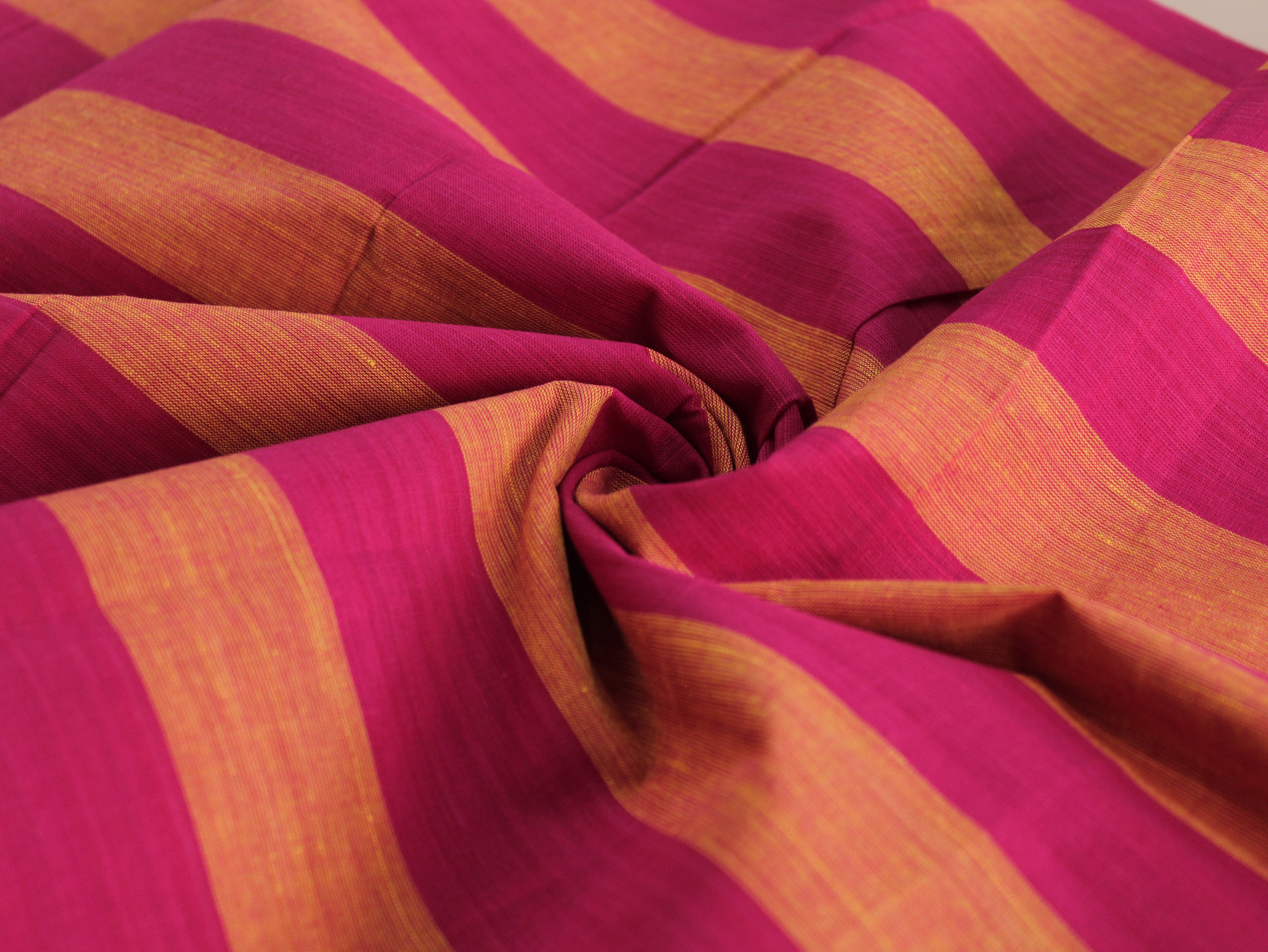 Pure Cotton Handloom Multicolour Stripe Fabric | Fuchsia Marigold | 44 Inch | Non-Washed